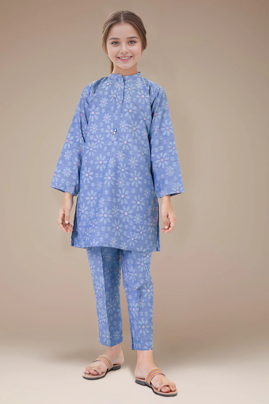 Stitched Cotton Jacquard Shirt/trouser For Kids