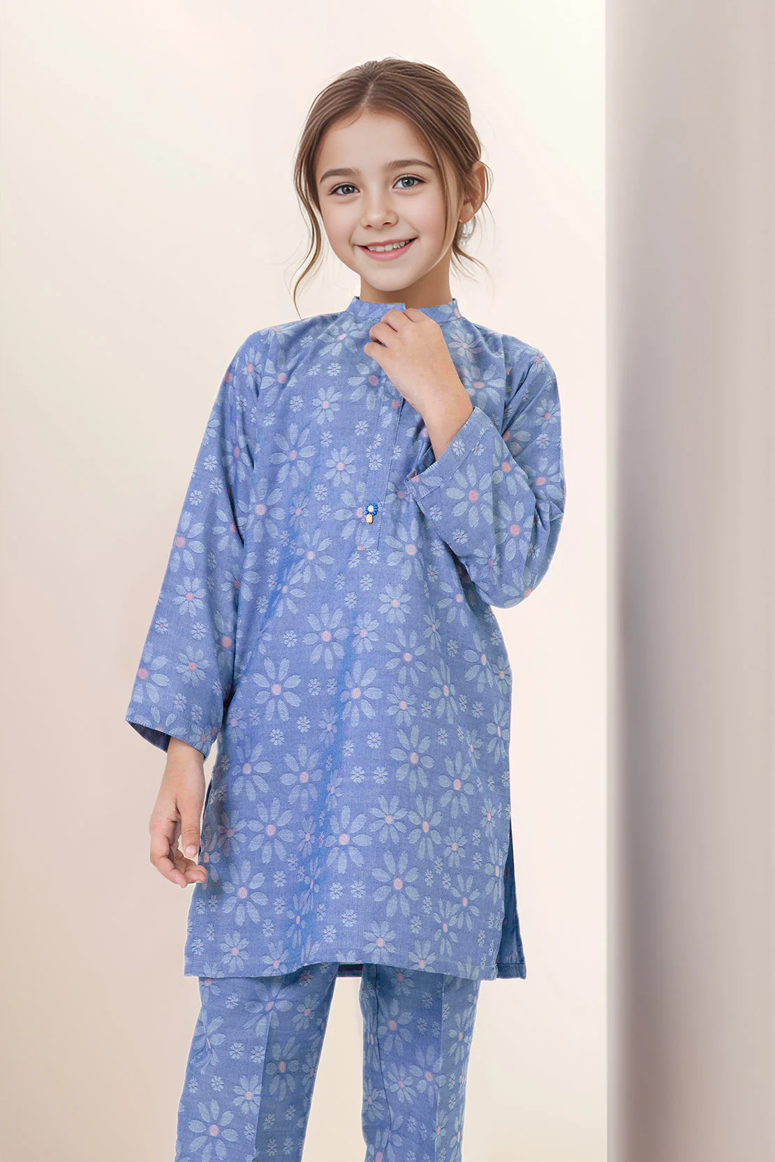 Stitched Cotton Jacquard Shirt/trouser For Kids - Image 2