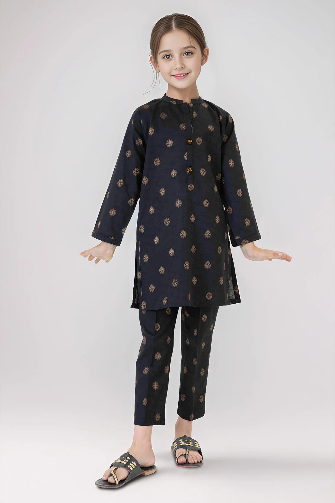 Stitched Cotton Jacquard Shirt/trouser For Kids