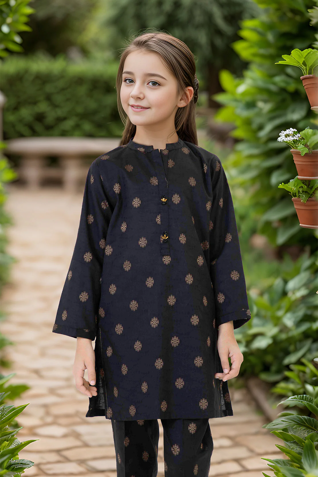 Stitched Cotton Jacquard Shirt/trouser For Kids - Image 2