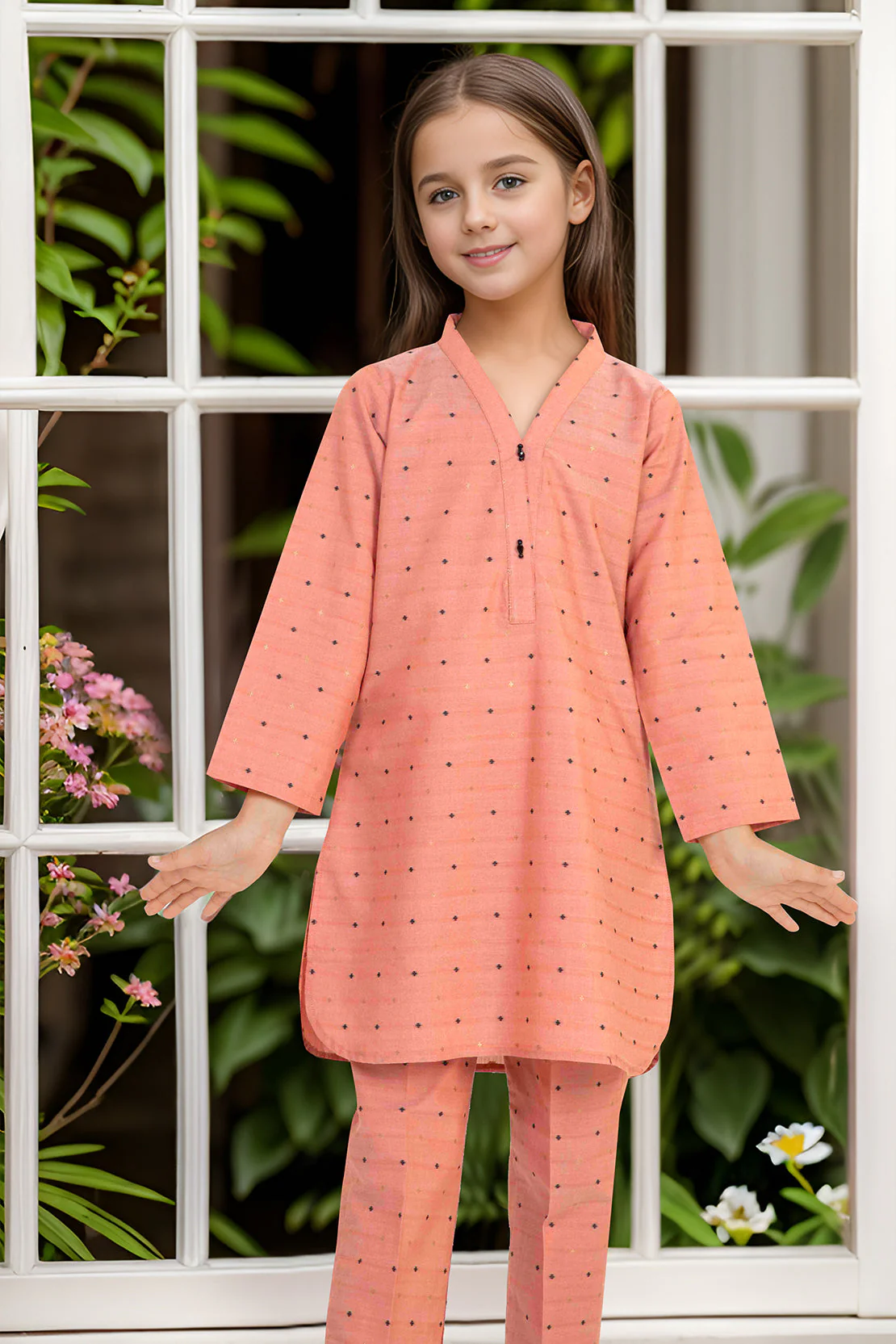 Stitched Cotton Jacquard Shirt/trouser For Kids - Image 2