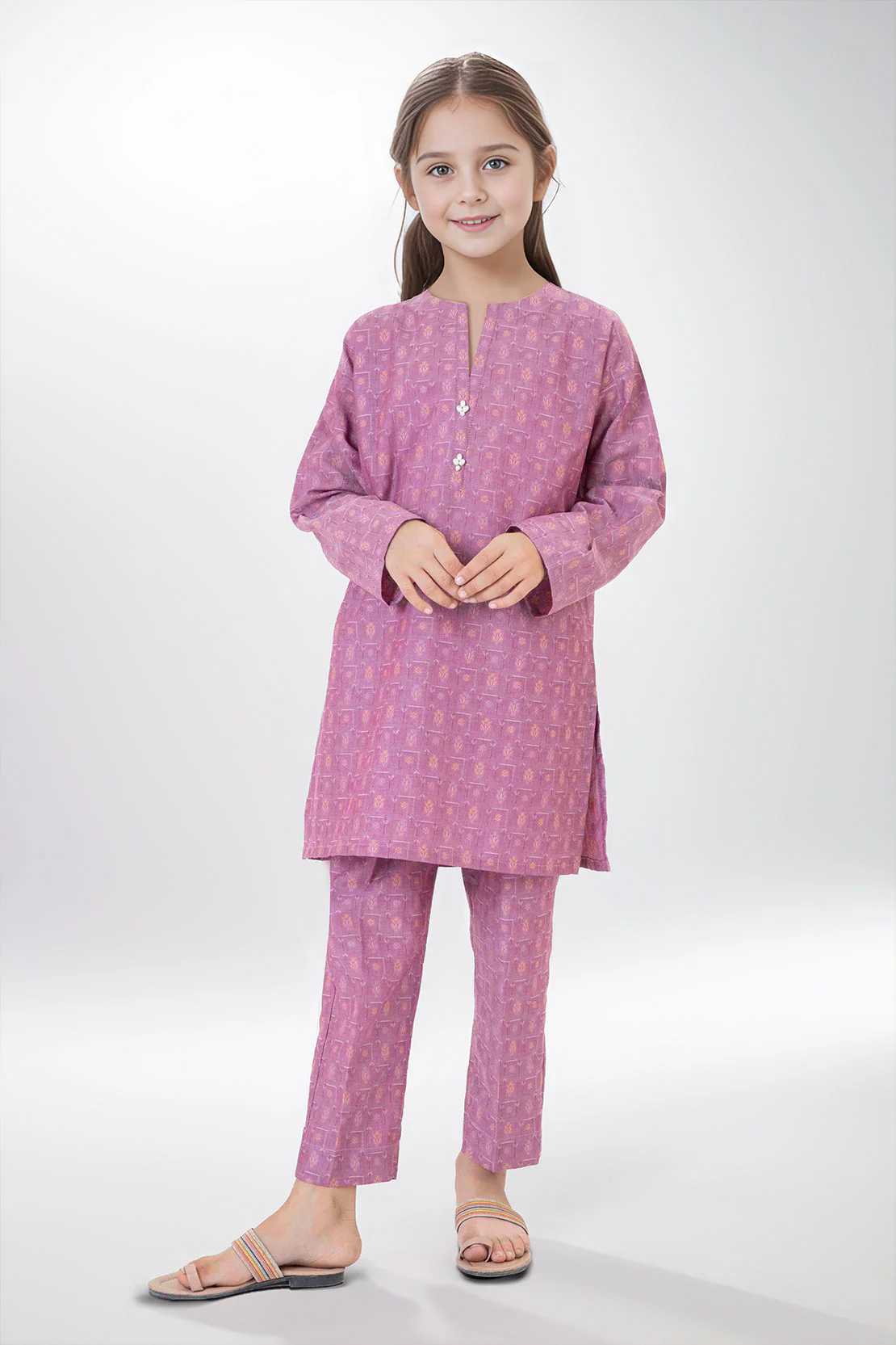Stitched Cotton Jacquard Shirt/trouser For Kids