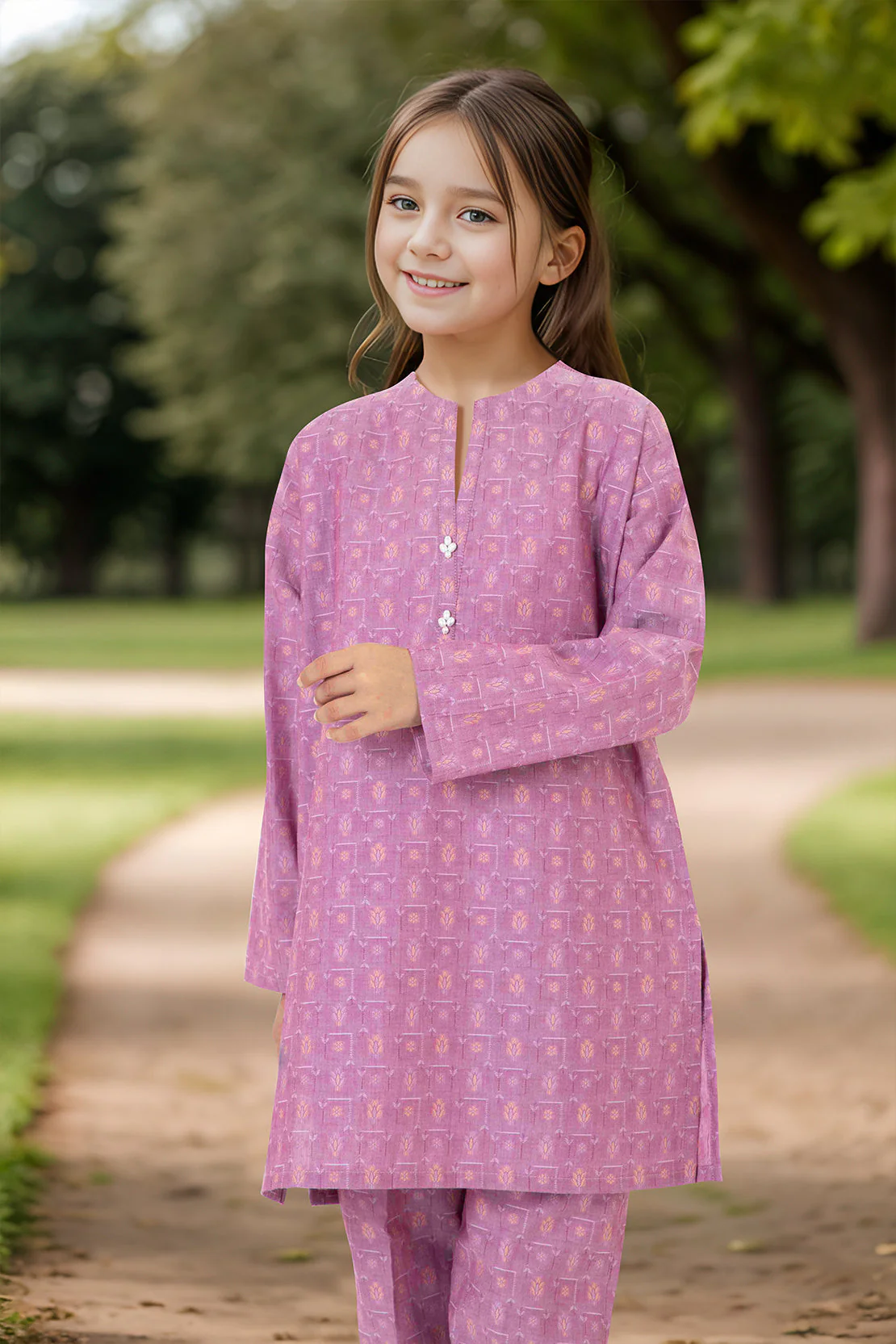 Stitched Cotton Jacquard Shirt/trouser For Kids - Image 2