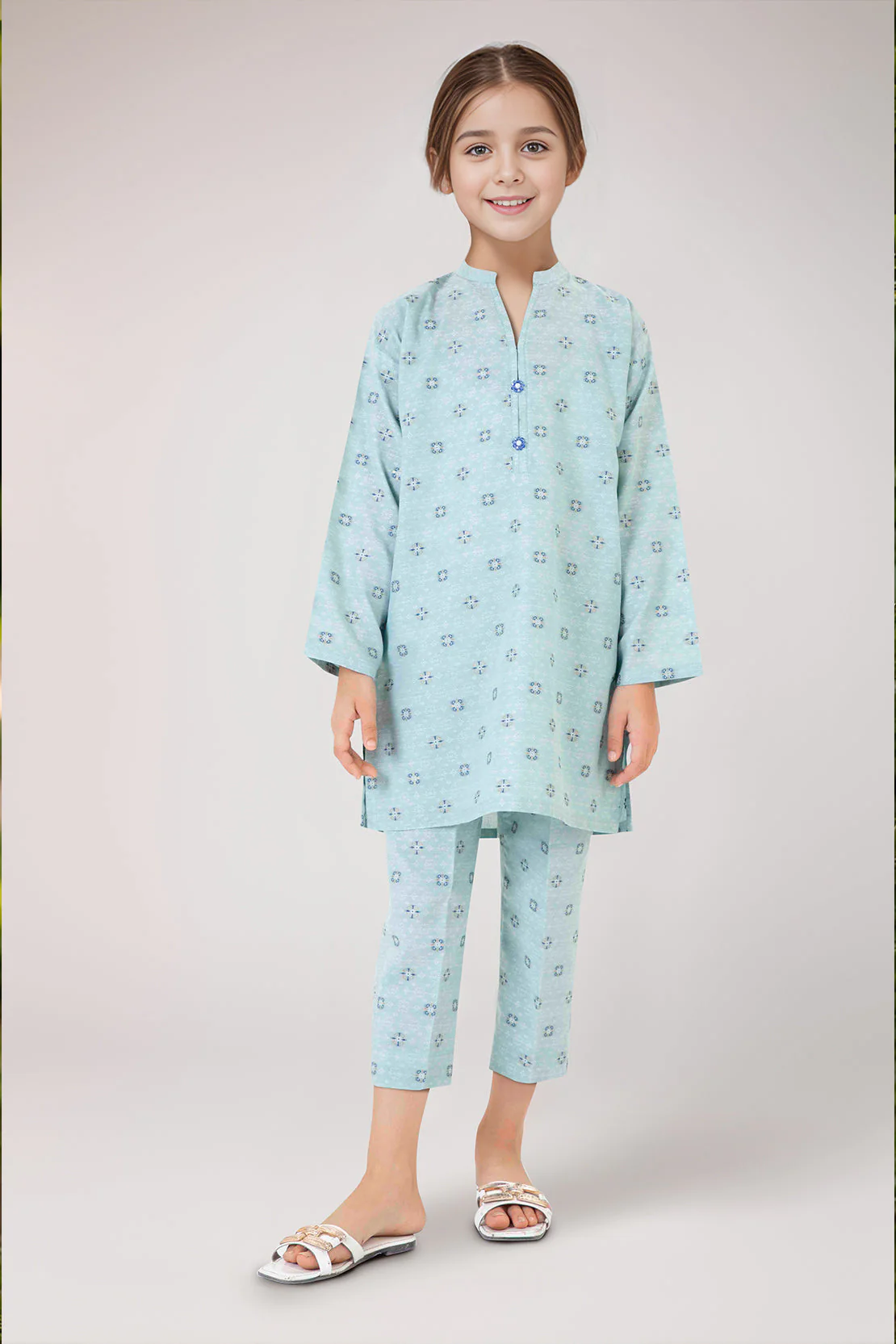 Stitched Cotton Jacquard Shirt/trouser For Kids