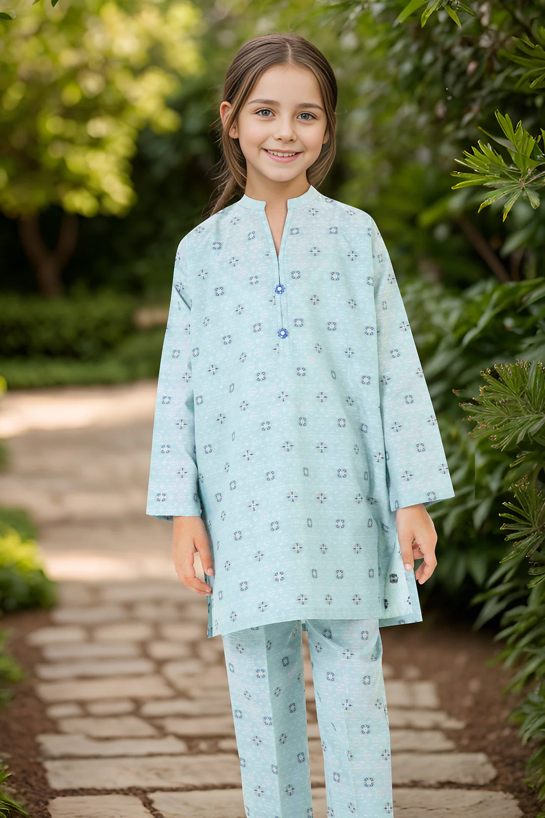 Stitched Cotton Jacquard Shirt/trouser For Kids - Image 2
