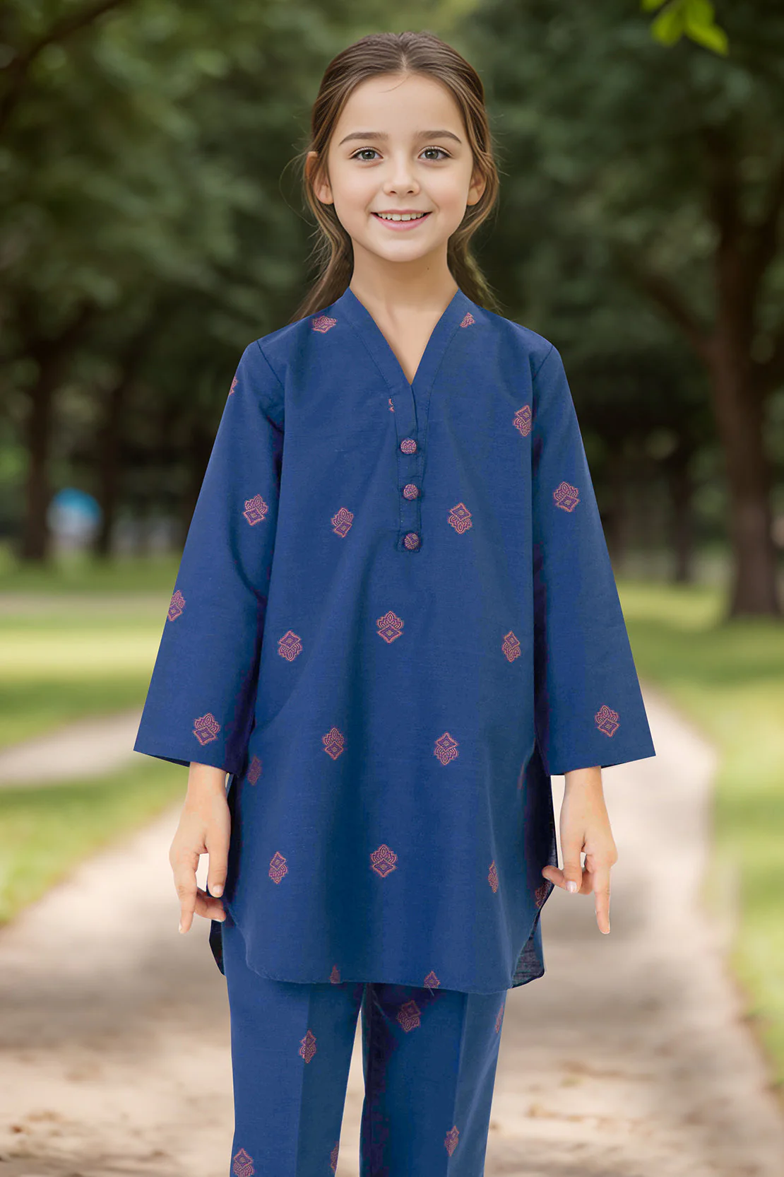 Stitched Cotton Jacquard Shirt/trouser For Kids - Image 2