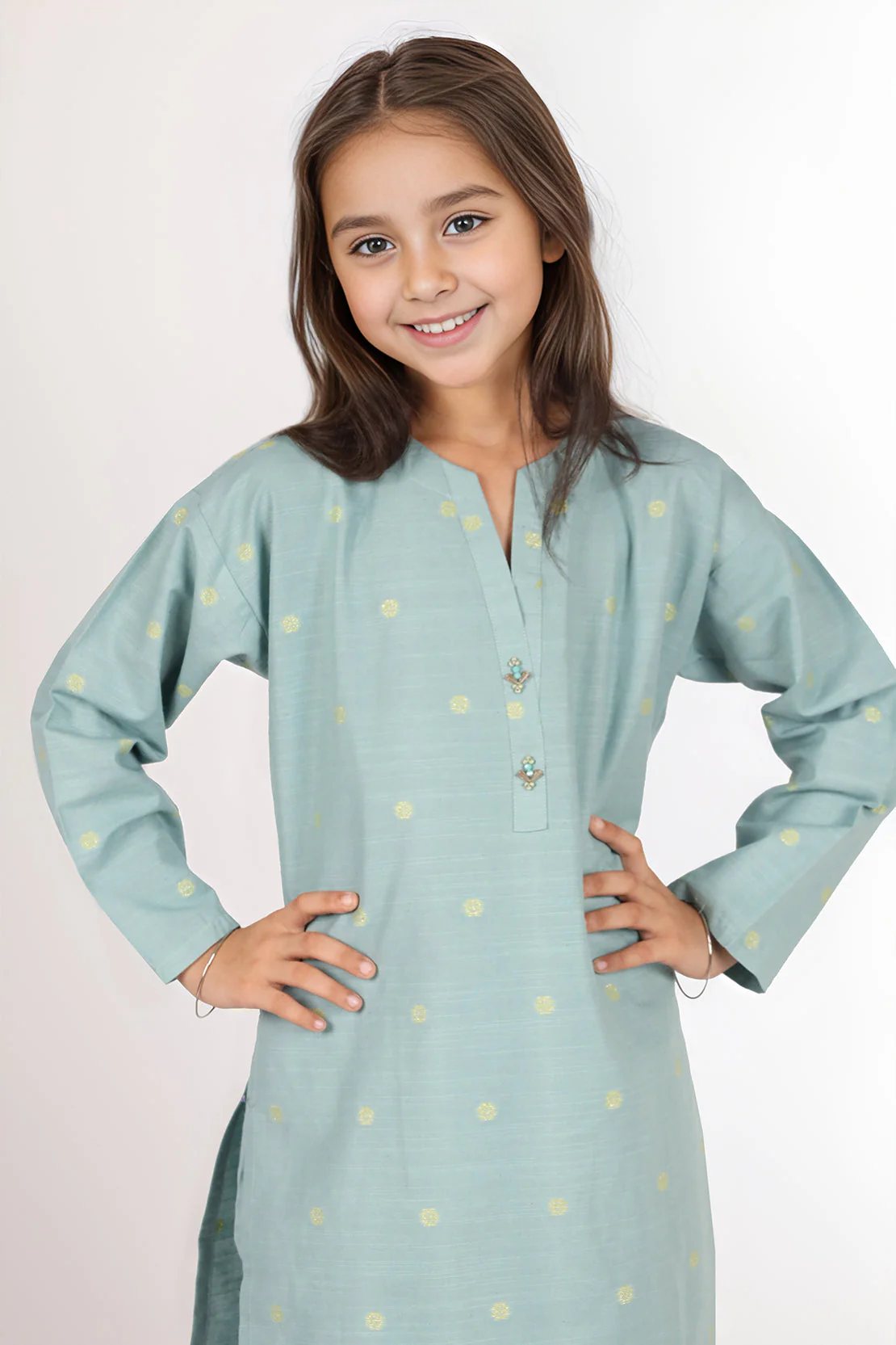 Stitched Cotton Jacquard Shirt/trouser For Kids - Image 2