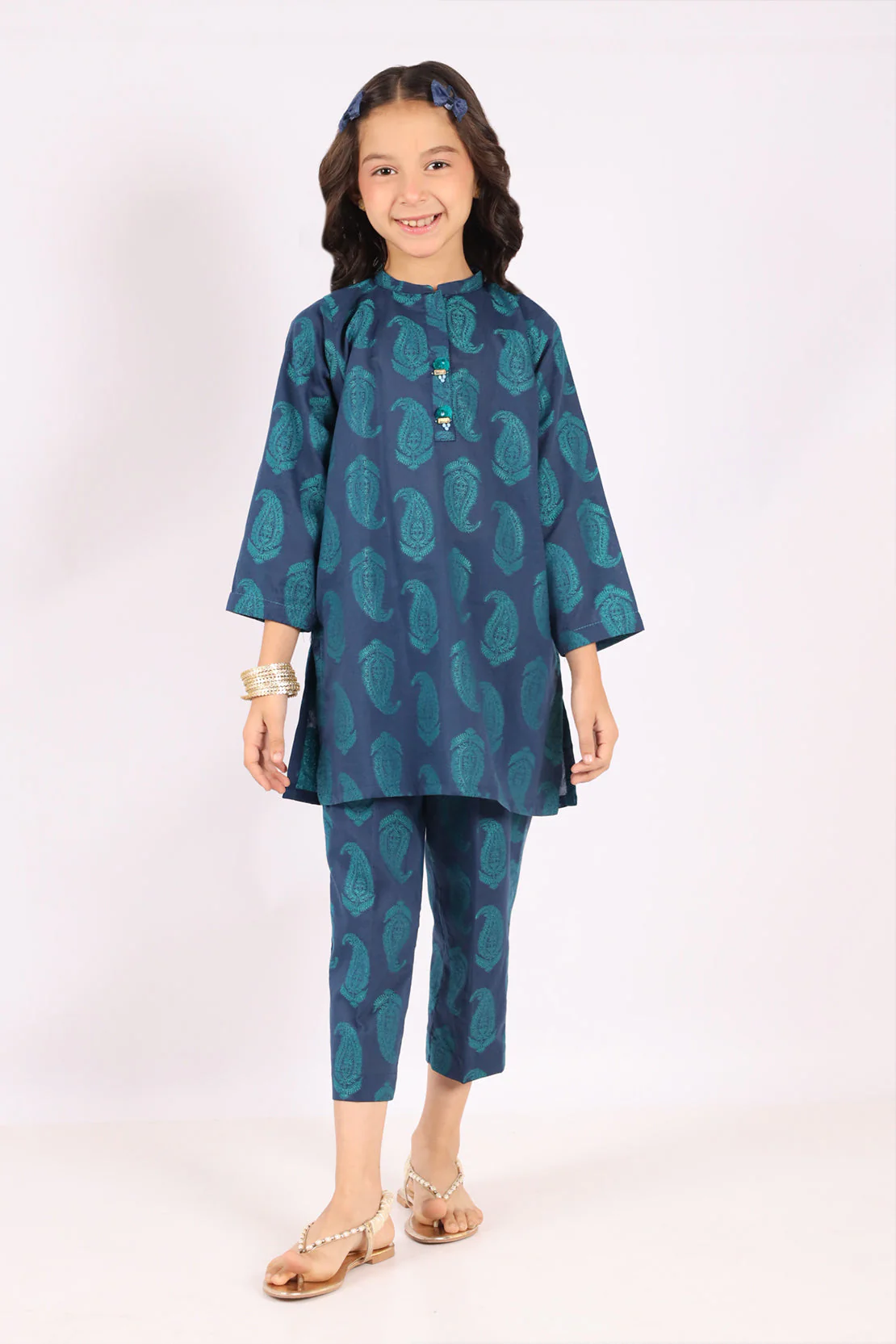 Stitched Cotton Jacquard Shirt/trouser For Kids