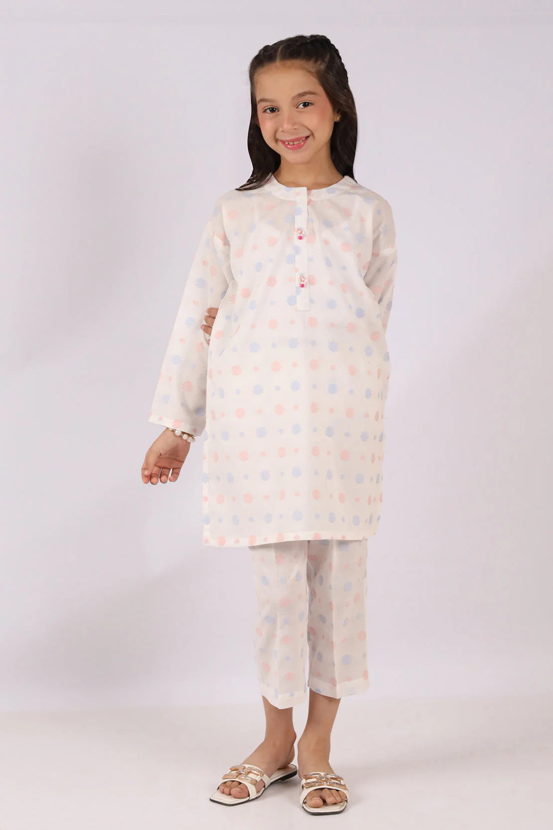 Stitched Cotton Jacquard Shirt/trouser For Kids