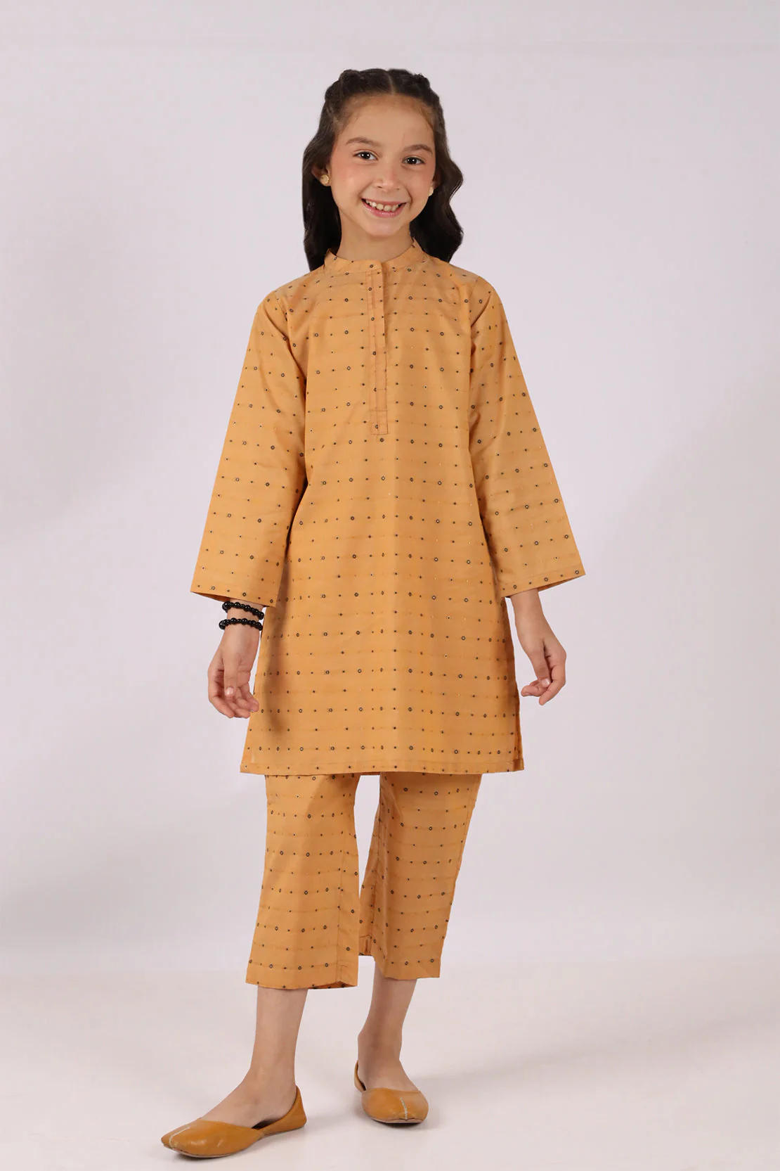 Stitched Cotton Jacquard Shirt/trouser For Kids