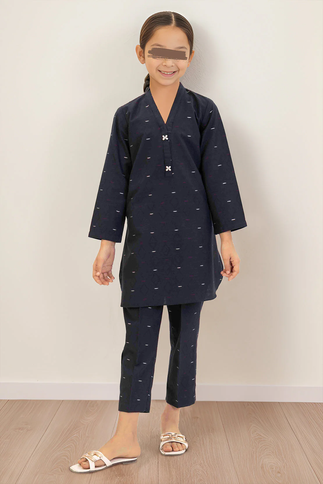 Stitched Cotton Jacquard Shirt/trouser For Kids