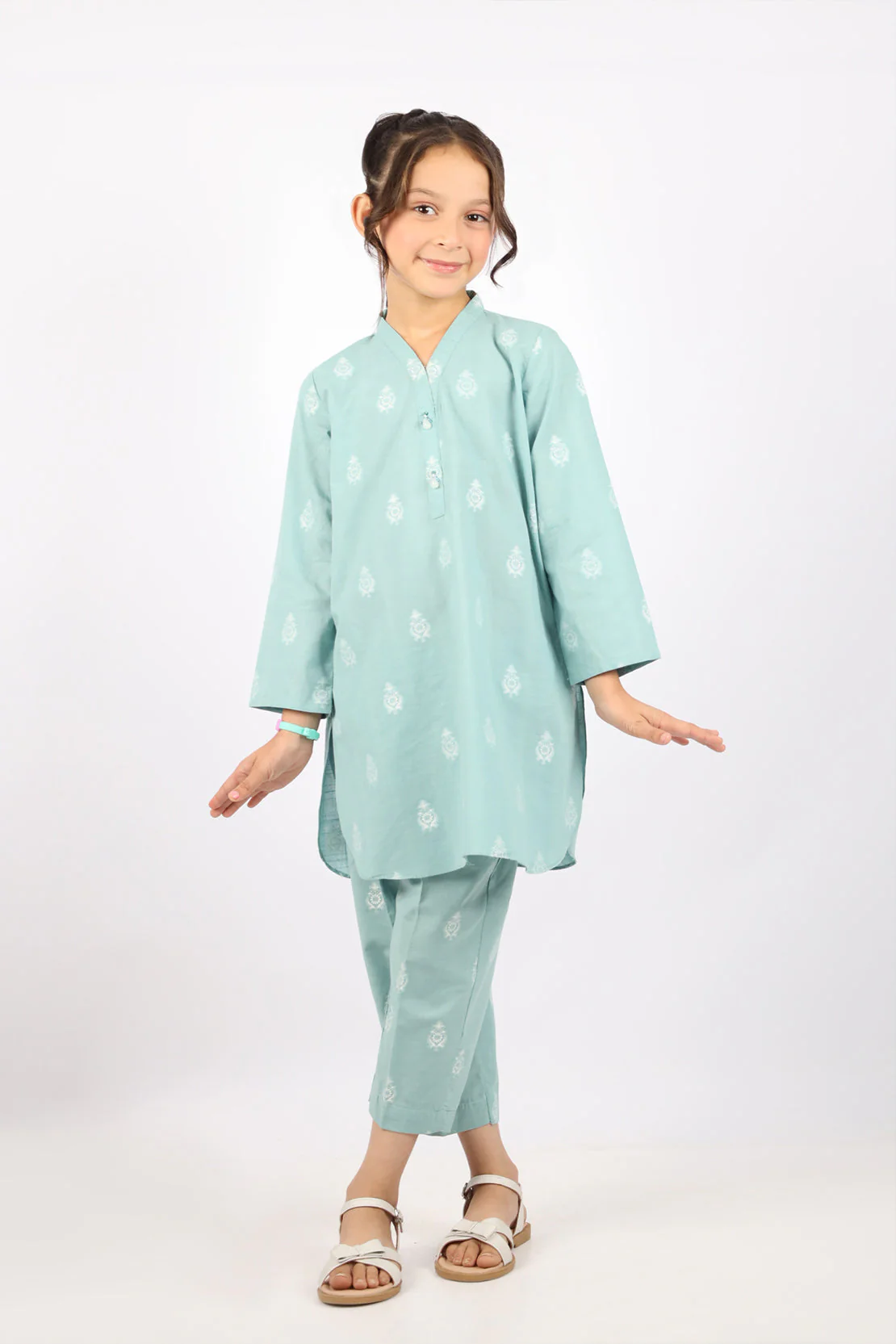 Stitched Cotton Jacquard Shirt/trouser For Kids