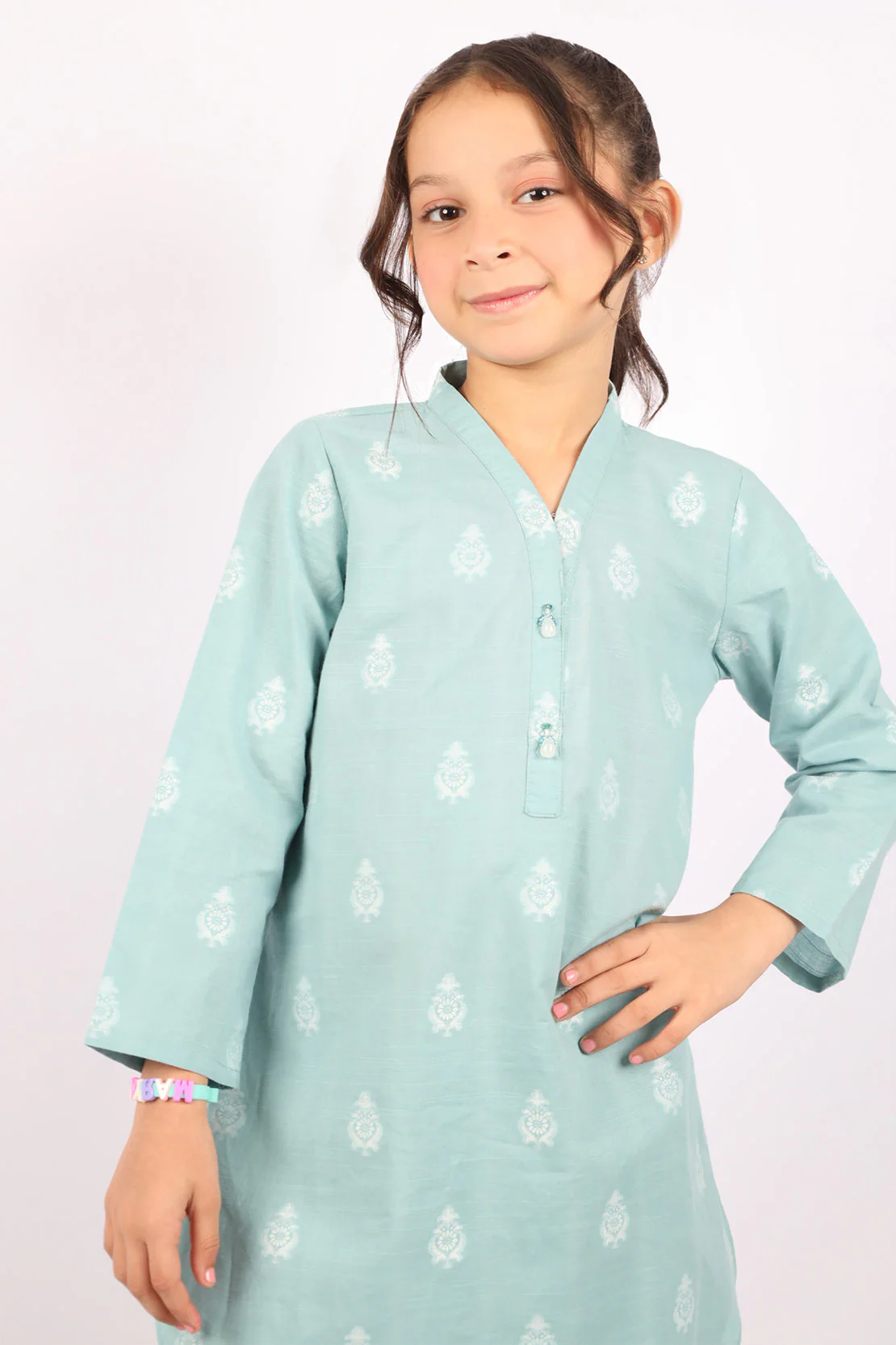Stitched Cotton Jacquard Shirt/trouser For Kids - Image 2