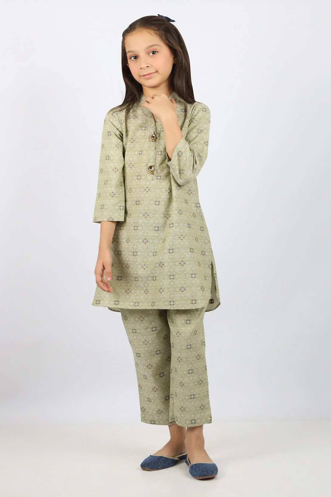 Stitched Cotton Jacquard Shirt/trouser For Kids