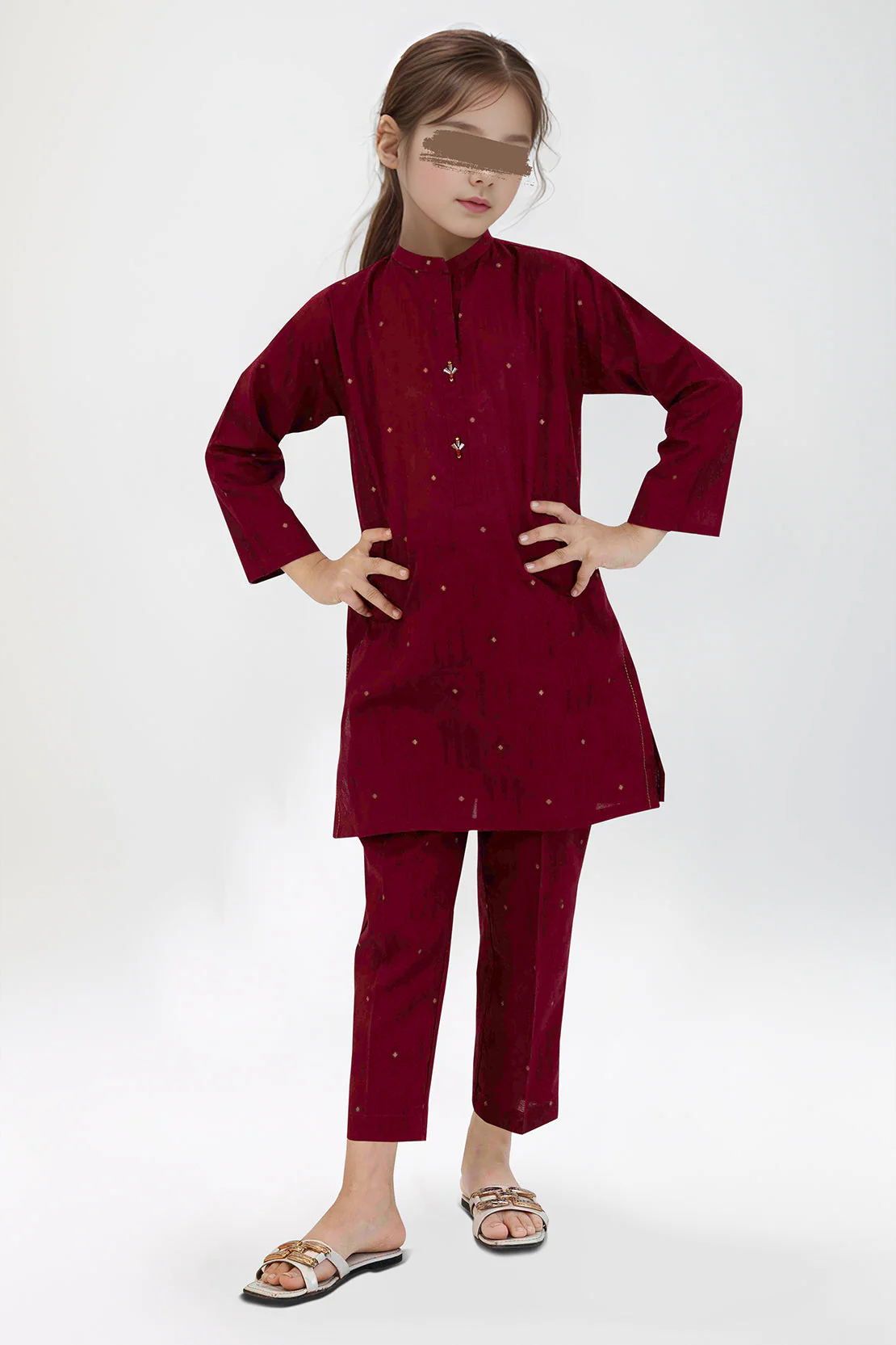 Stitched Cotton Jacquard Shirt/trouser For Kids