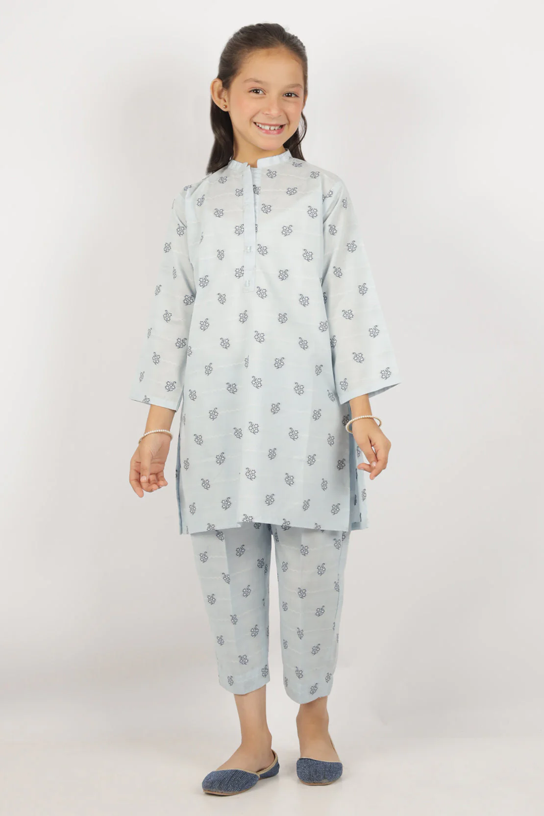Stitched Cotton Jacquard Shirt/trouser For Kids