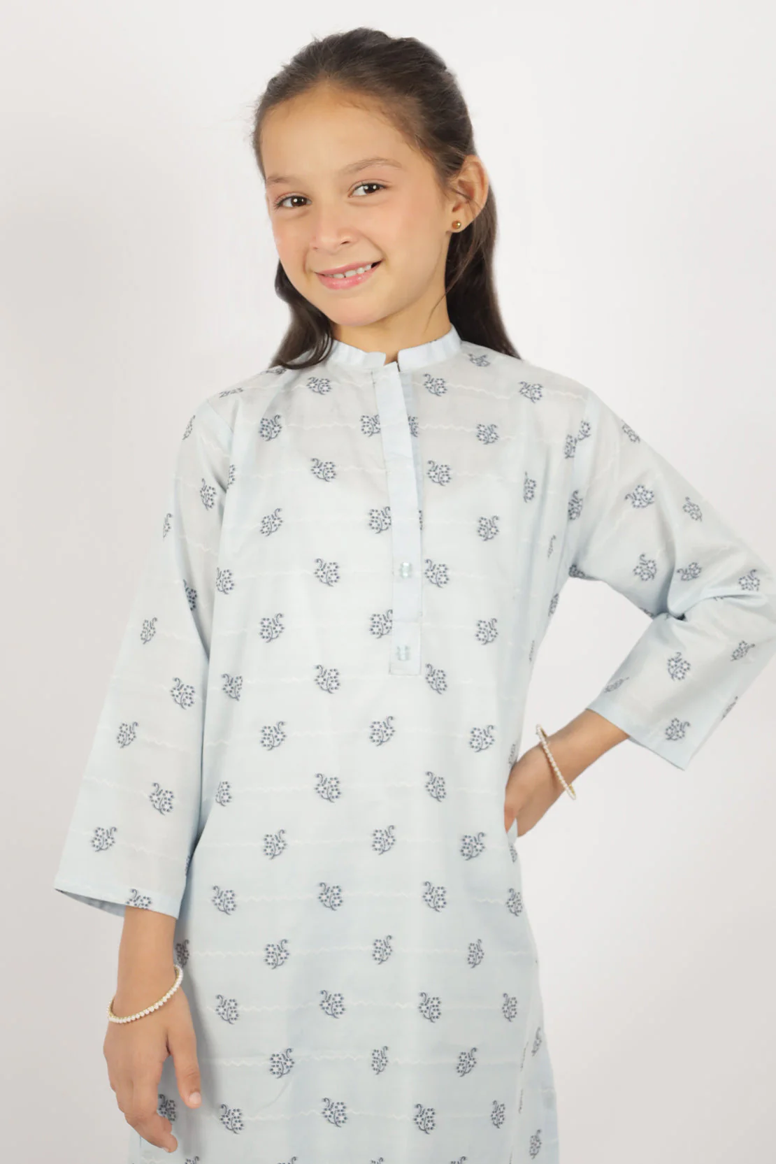 Stitched Cotton Jacquard Shirt/trouser For Kids - Image 2