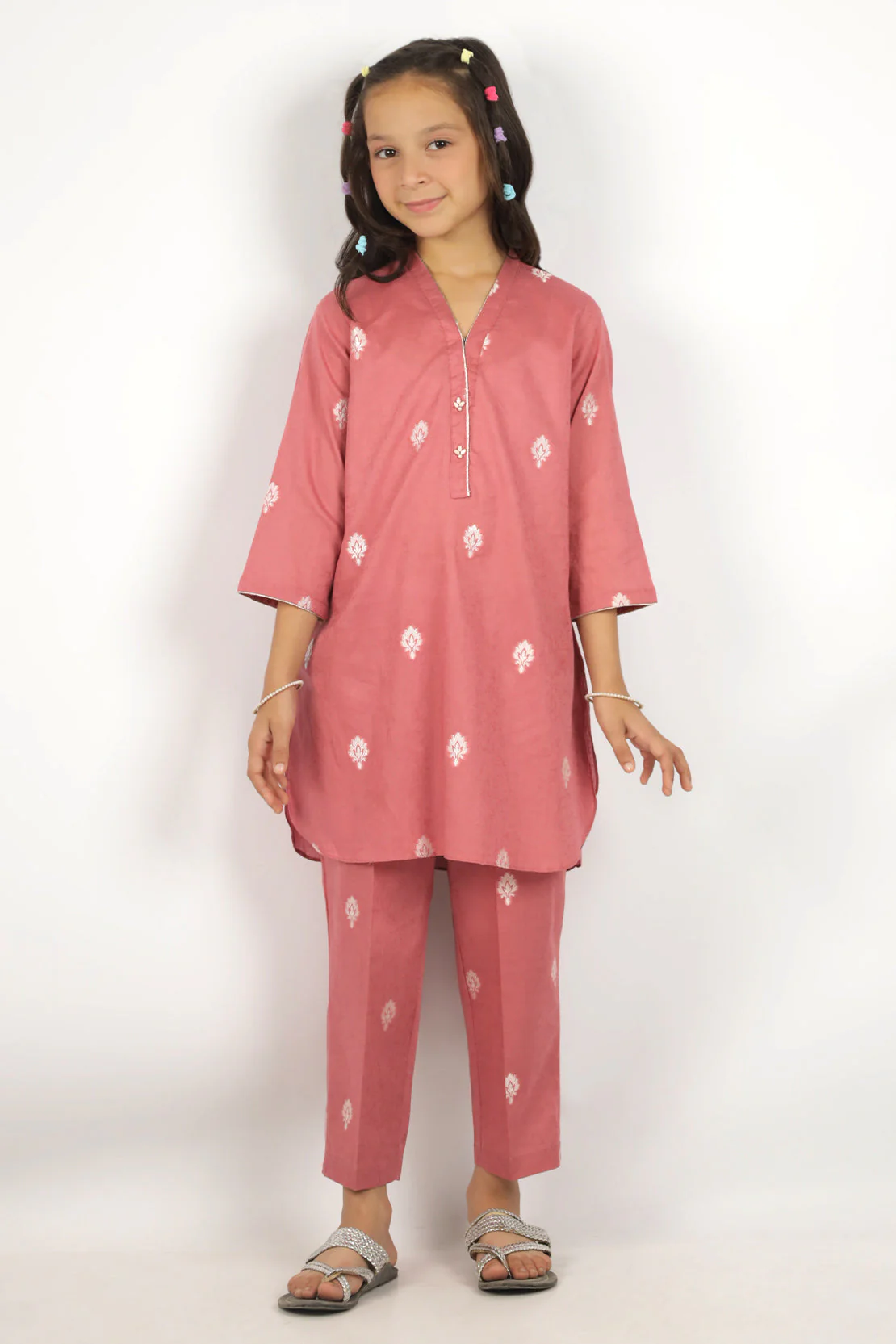 Stitched Cotton Jacquard Shirt/trouser For Kids
