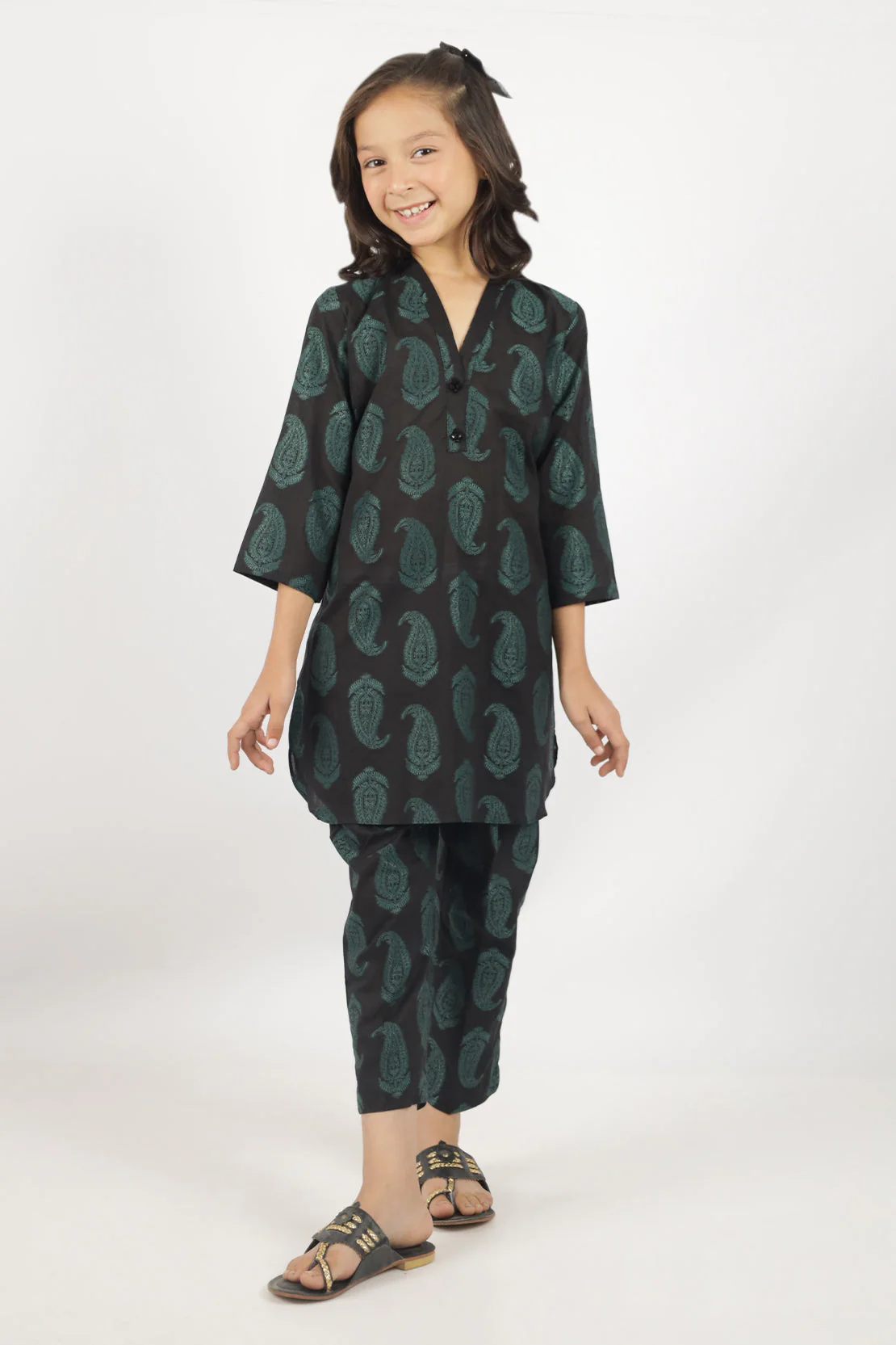 Stitched Cotton Jacquard Shirt/trouser For Kids