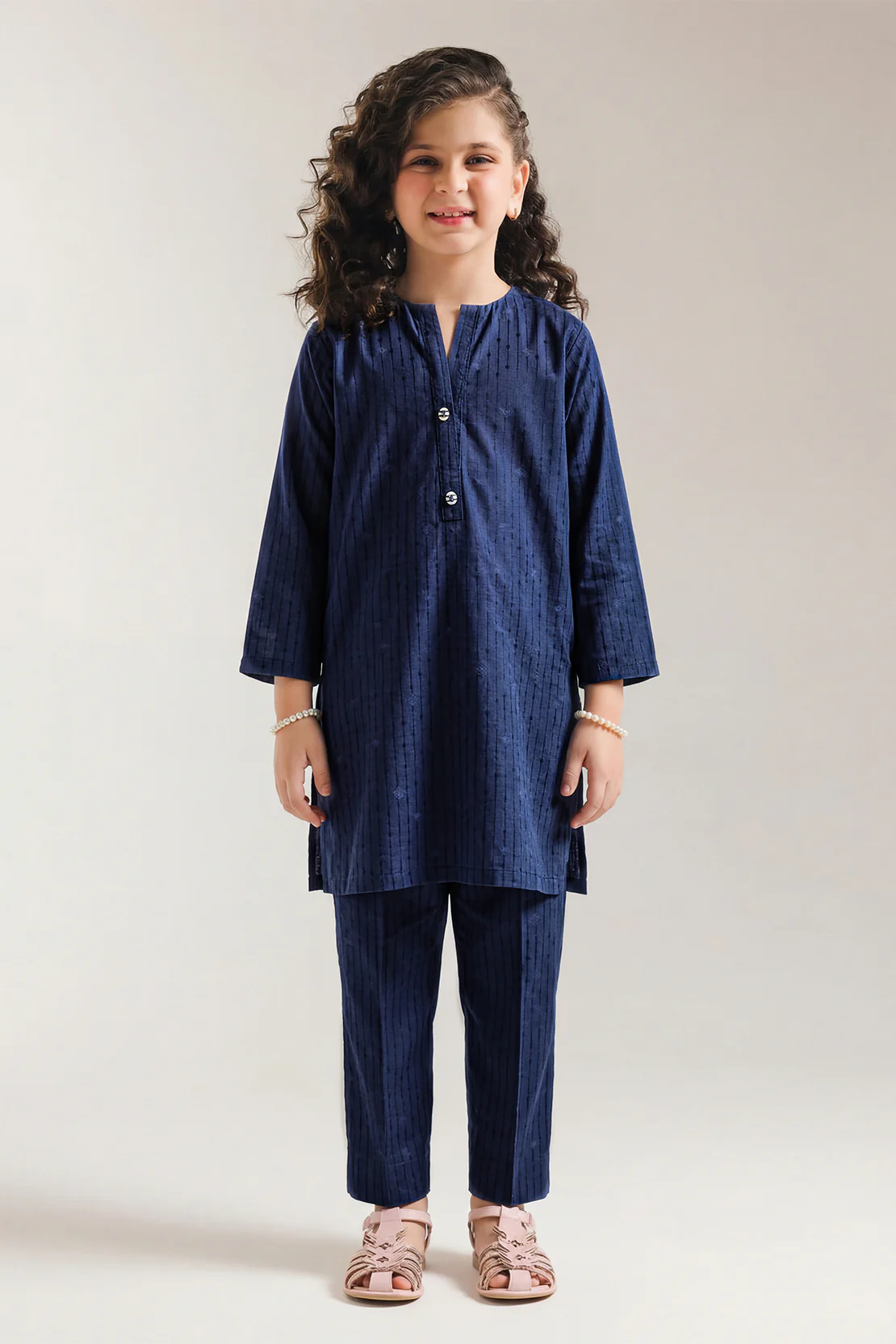 Stitched Cotton Jacquard Shirt/trouser For Kids - Image 2