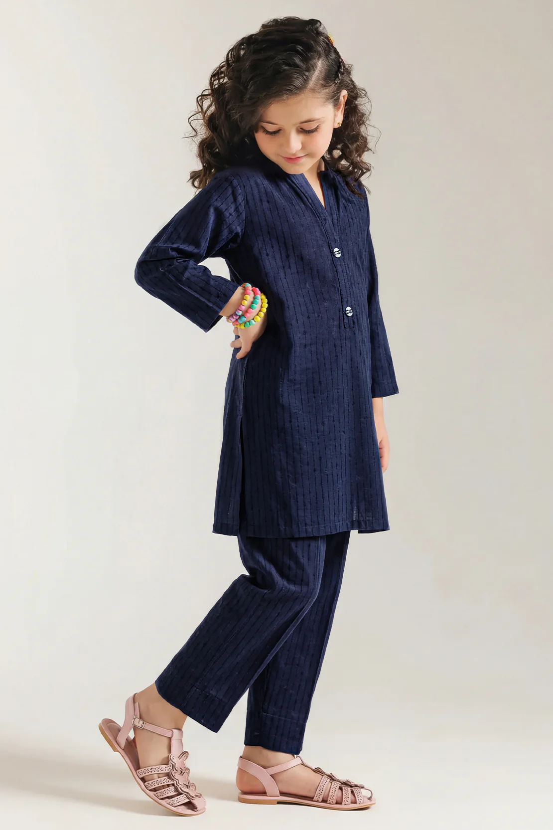 Stitched Cotton Jacquard Shirt/trouser For Kids - Image 3