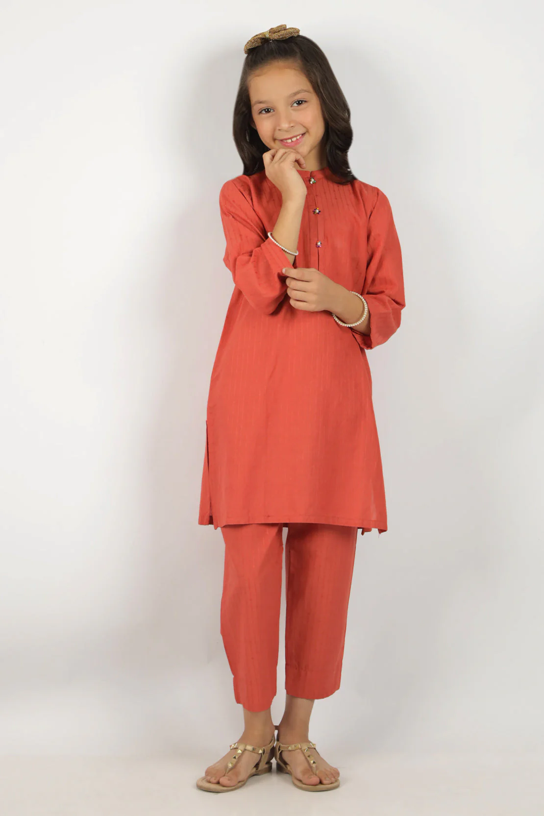 Stitched Cotton Jacquard Shirt/trouser For Kids - Image 4