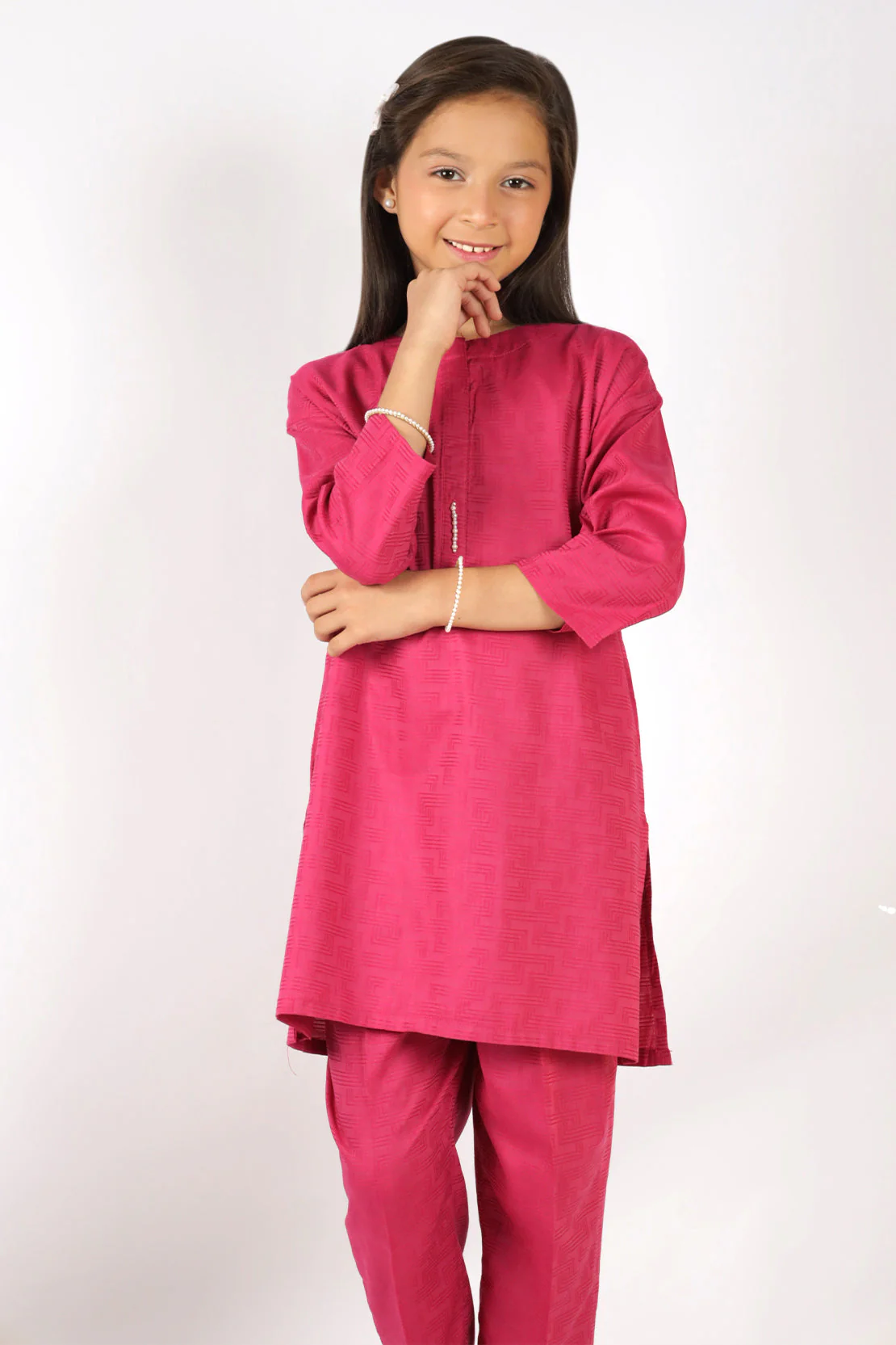 Stitched Cotton Jacquard Shirt/trouser For Kids - Image 4