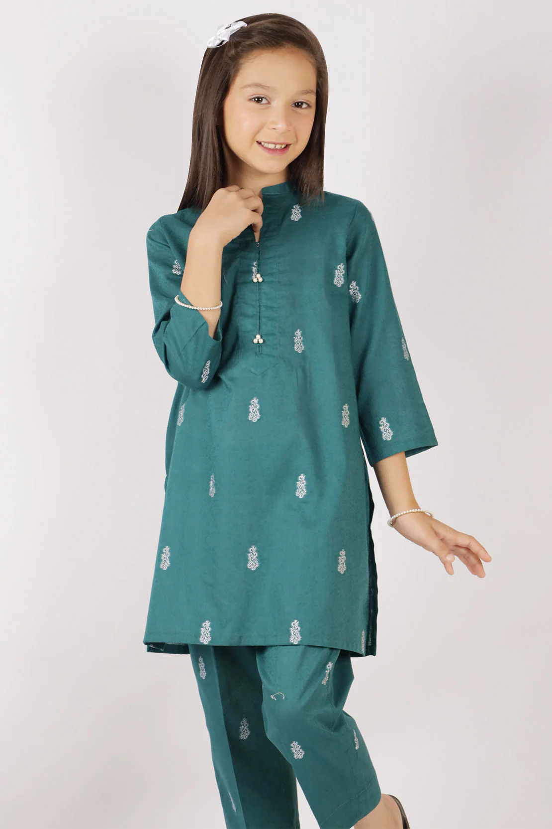 Stitched Cotton Jacquard Shirt/trouser For Kids - Image 3