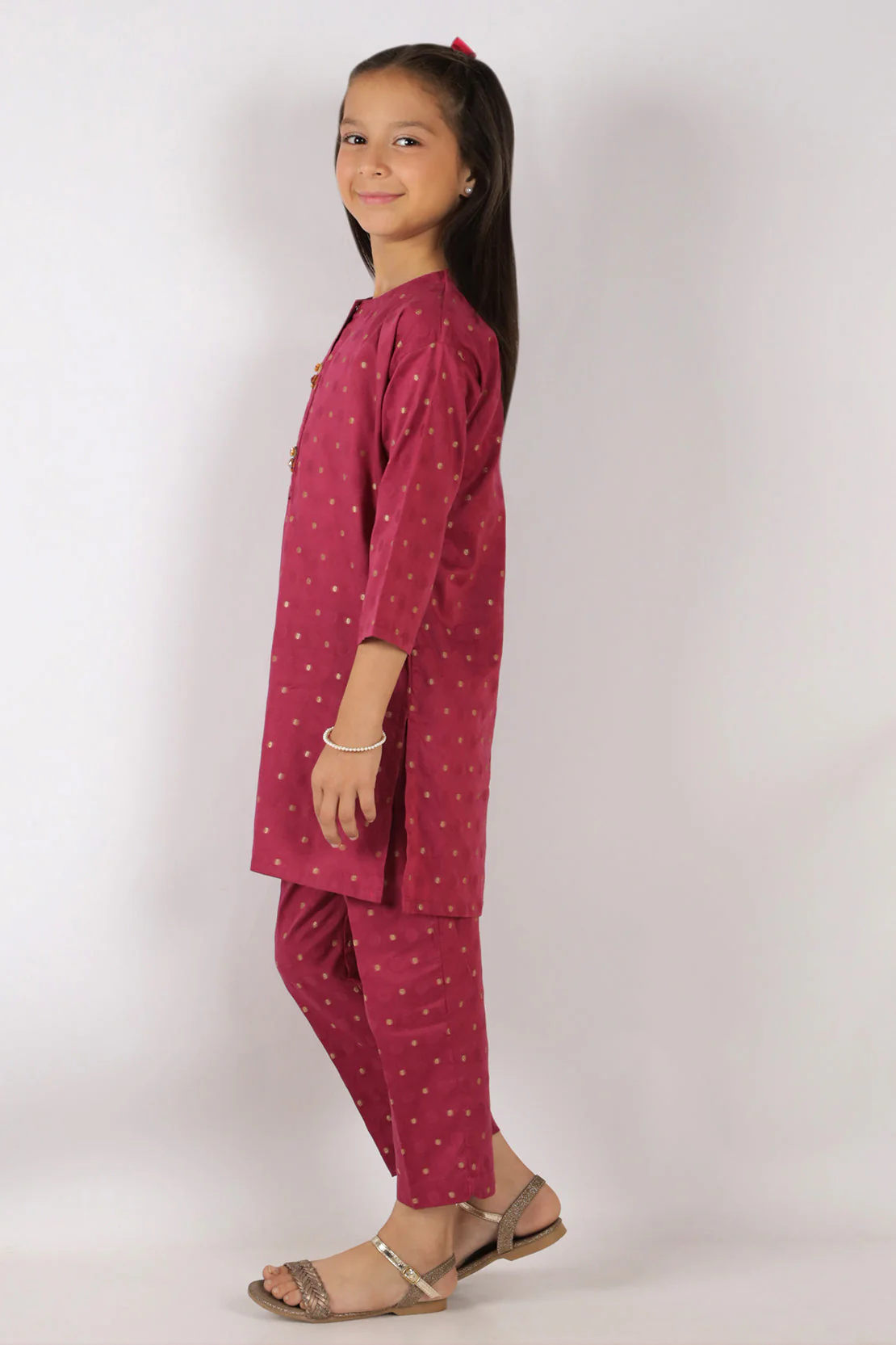 Stitched Cotton Jacquard Shirt/trouser For Kids - Image 2