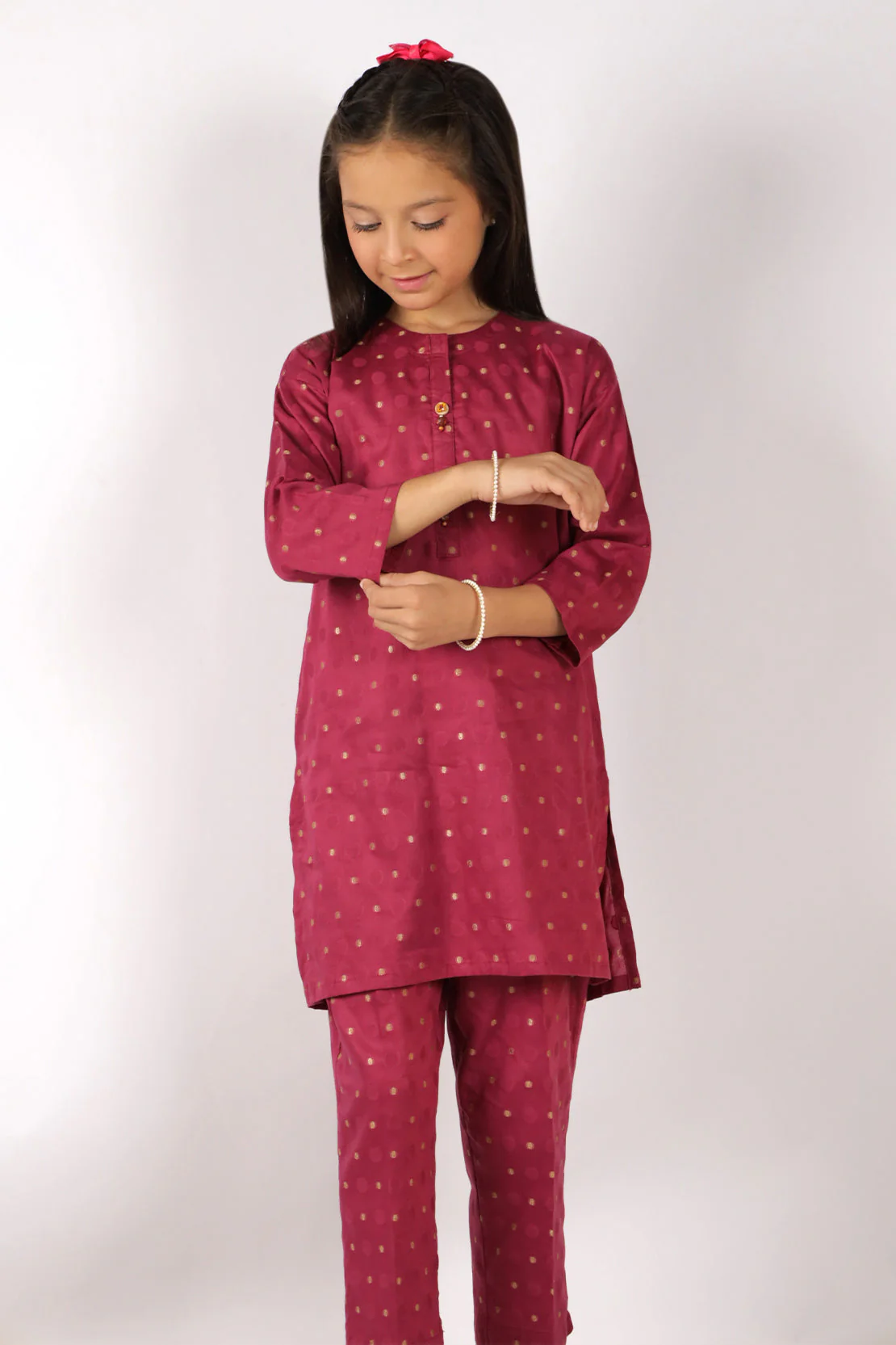 Stitched Cotton Jacquard Shirt/trouser For Kids - Image 3