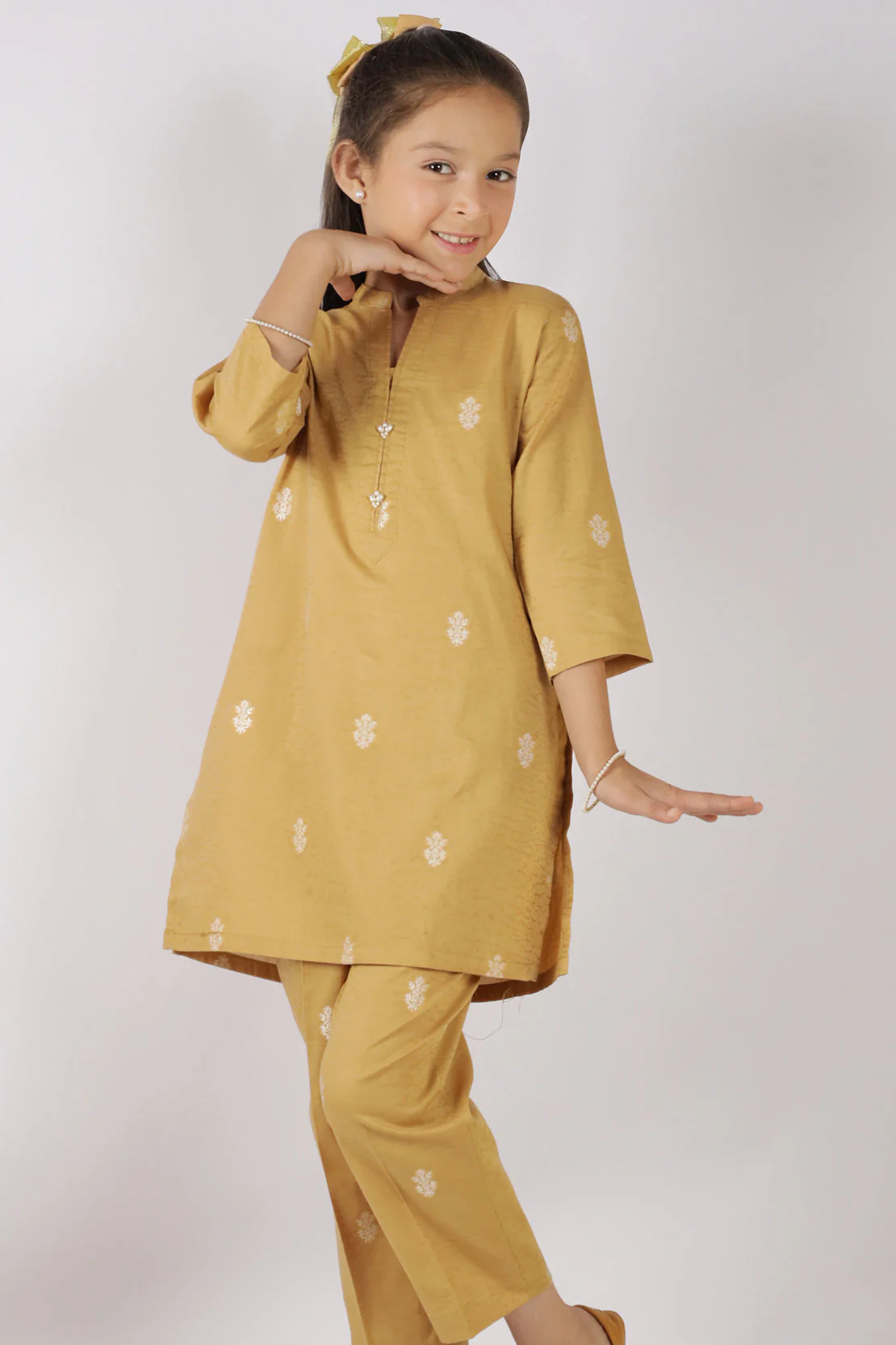 Stitched Cotton Jacquard Shirt/trouser For Kids - Image 3