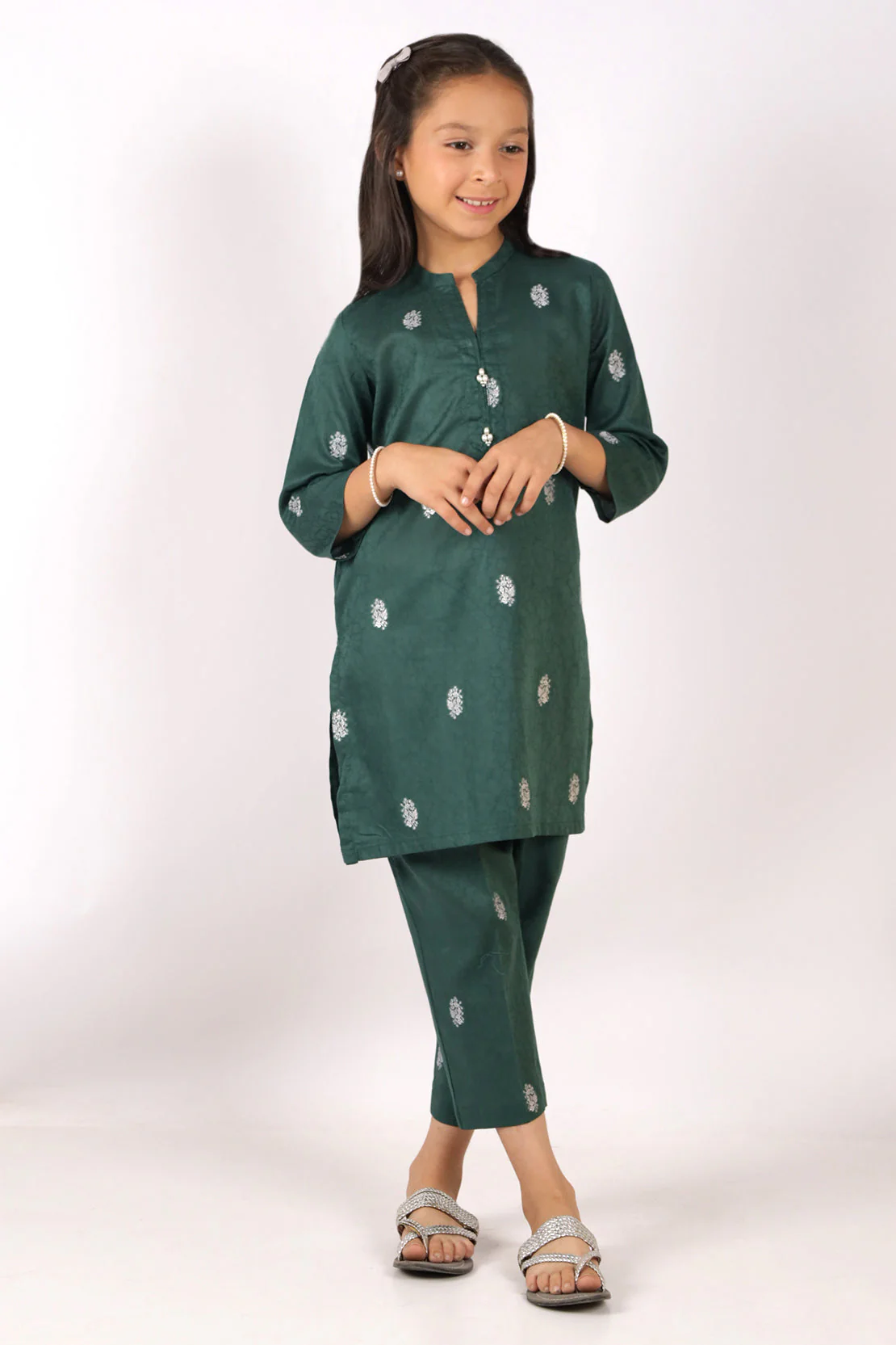 Stitched Cotton Jacquard Shirt/trouser For Kids - Image 2