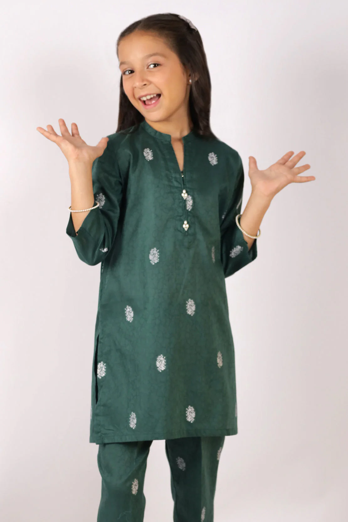 Stitched Cotton Jacquard Shirt/trouser For Kids - Image 3