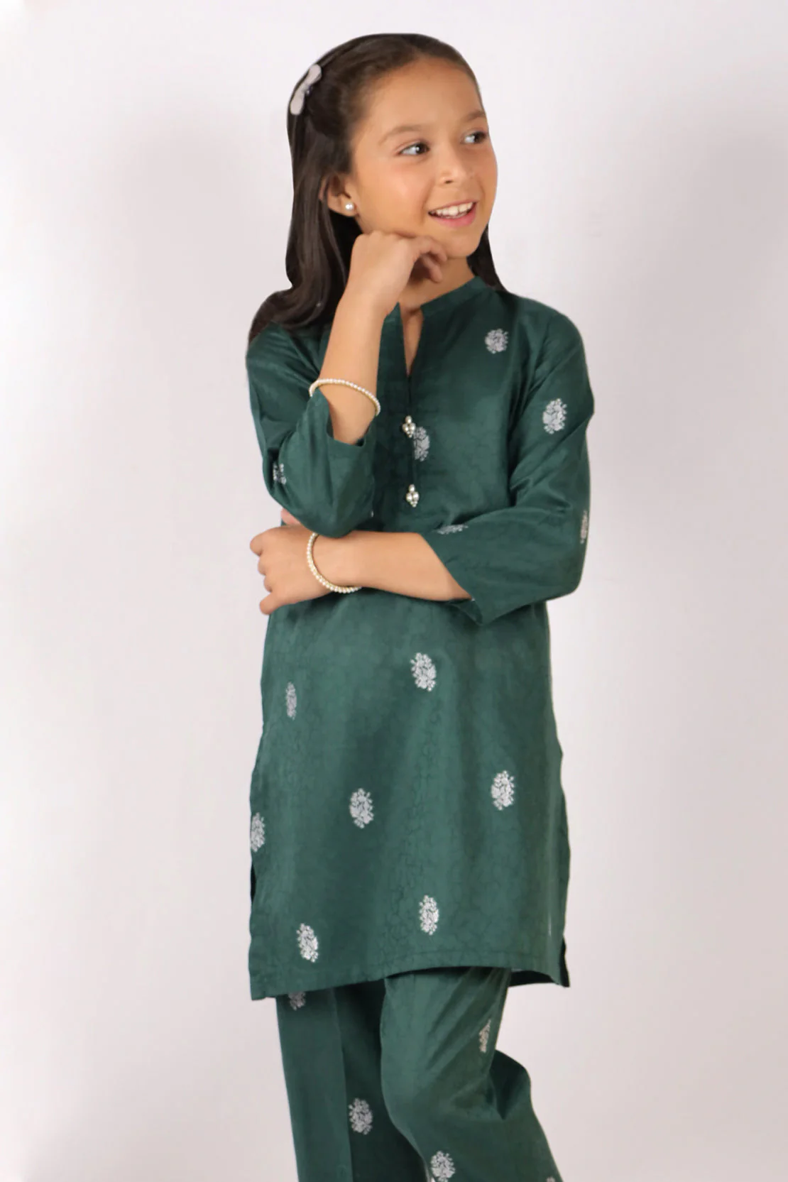 Stitched Cotton Jacquard Shirt/trouser For Kids - Image 4