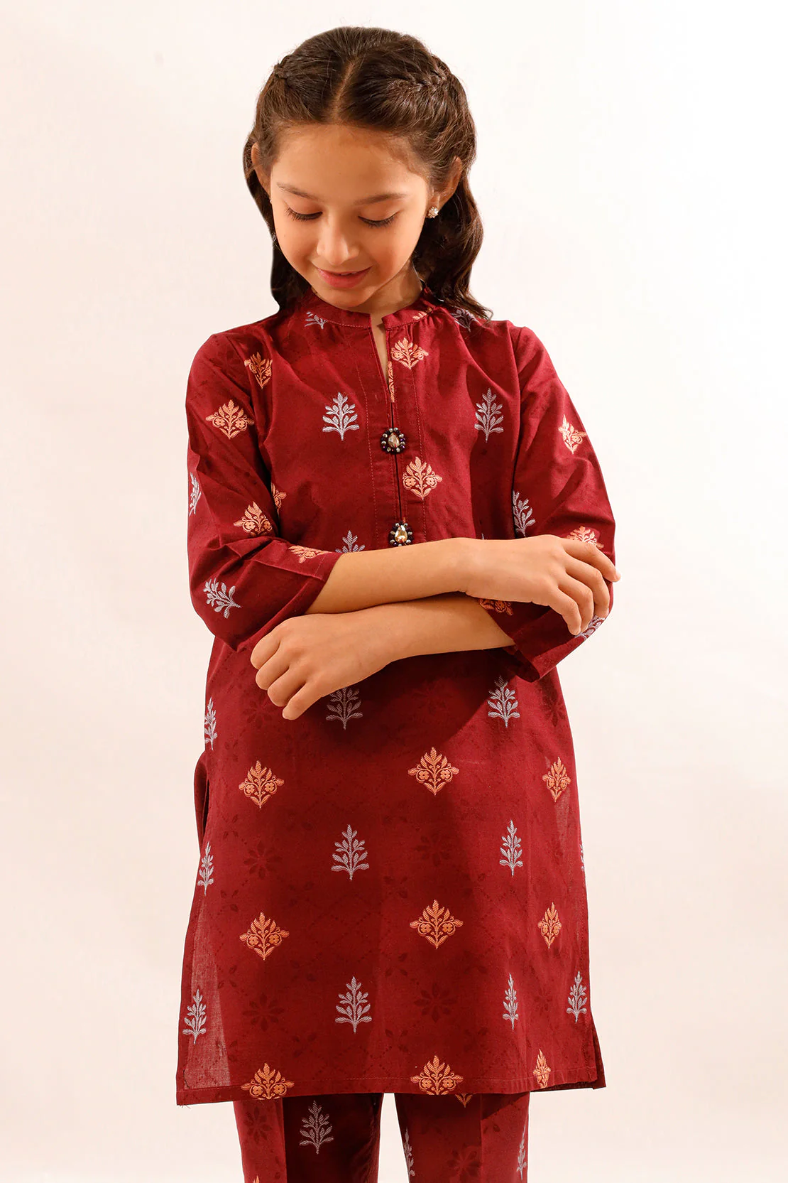 Stitched Cotton Jacquard Shirt/trouser For Kids - Image 6