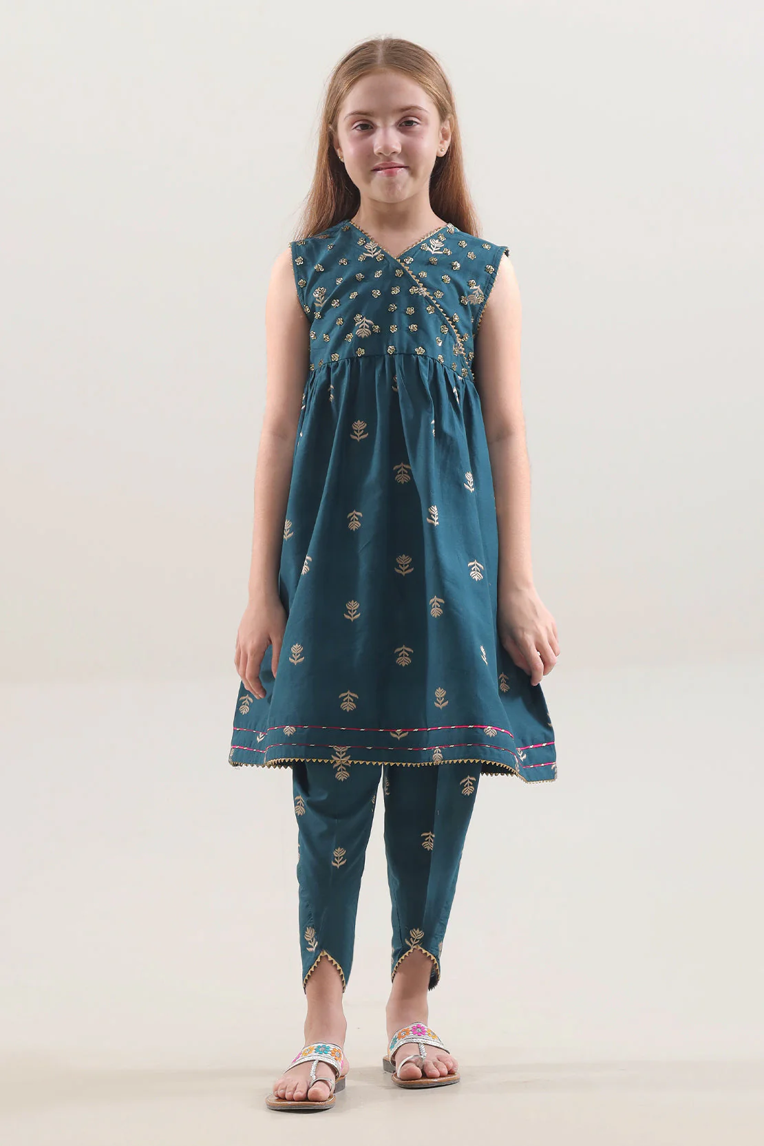 Stitched Cotton Jacquard Shirt/trouser For Kids