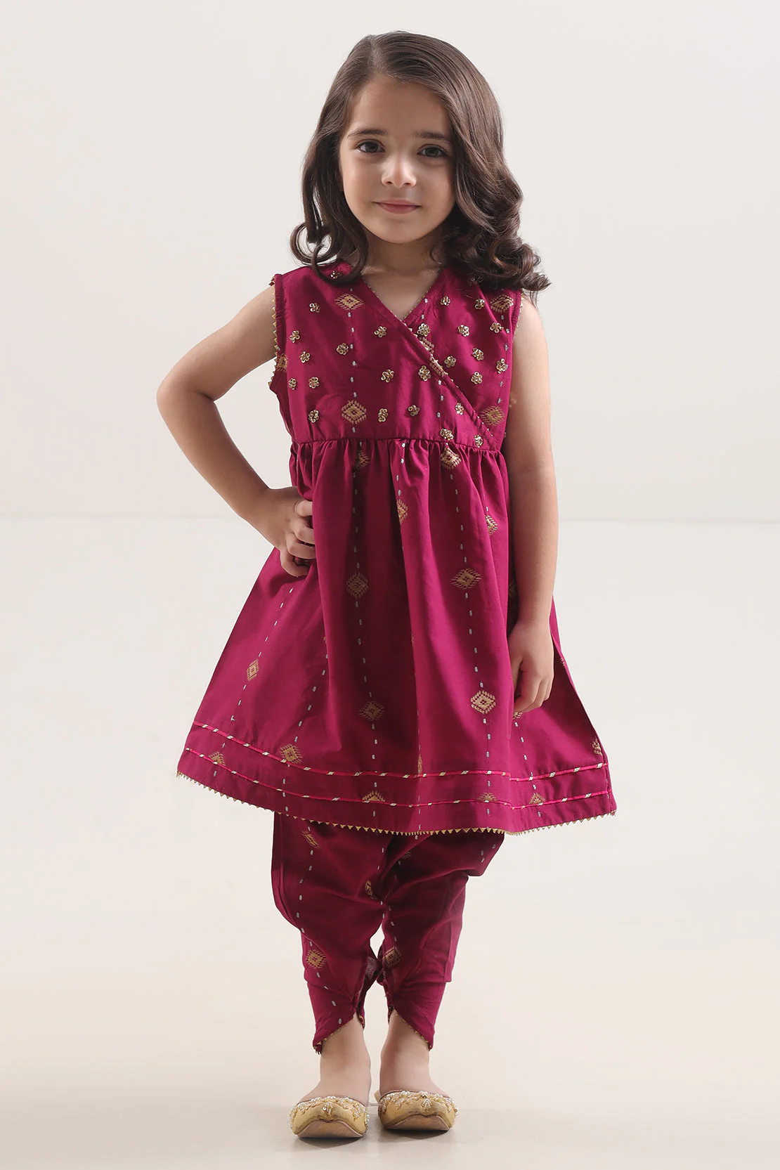 Stitched Cotton Jacquard Shirt/trouser For Kids