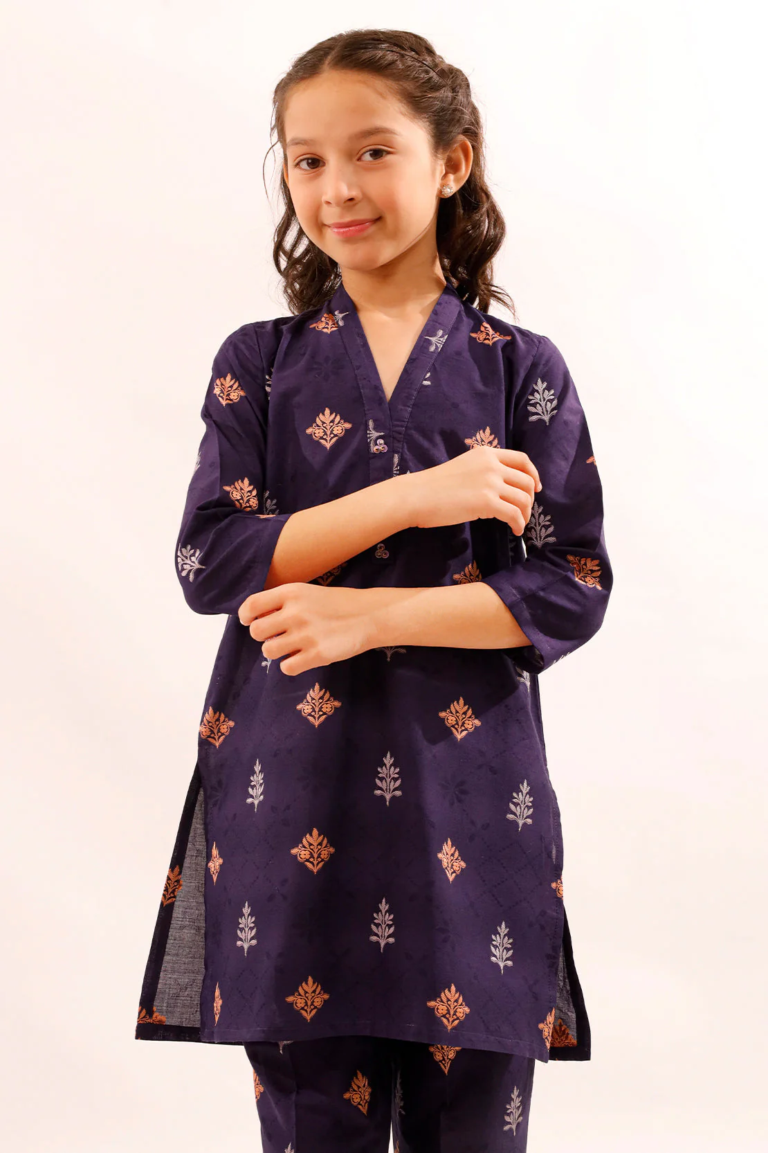 Stitched Cotton Jacquard Shirt/trouser For Kids - Image 3