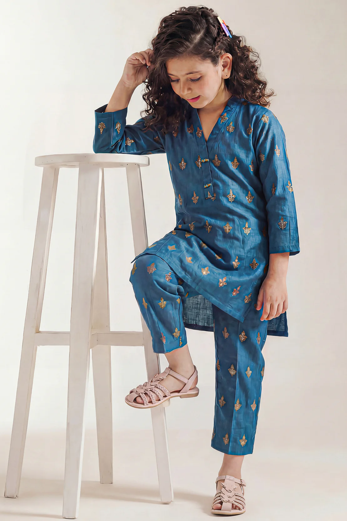 Stitched Cotton Jacquard Shirt/trouser For Kids