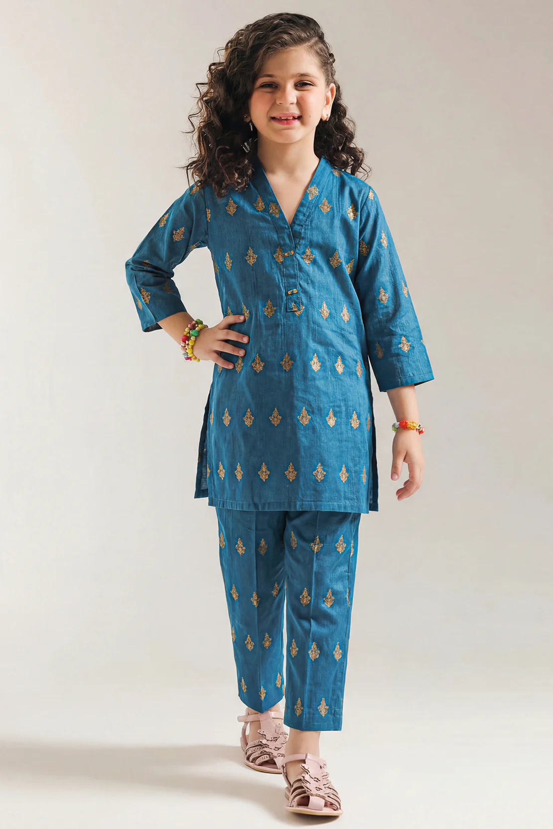 Stitched Cotton Jacquard Shirt/trouser For Kids - Image 2
