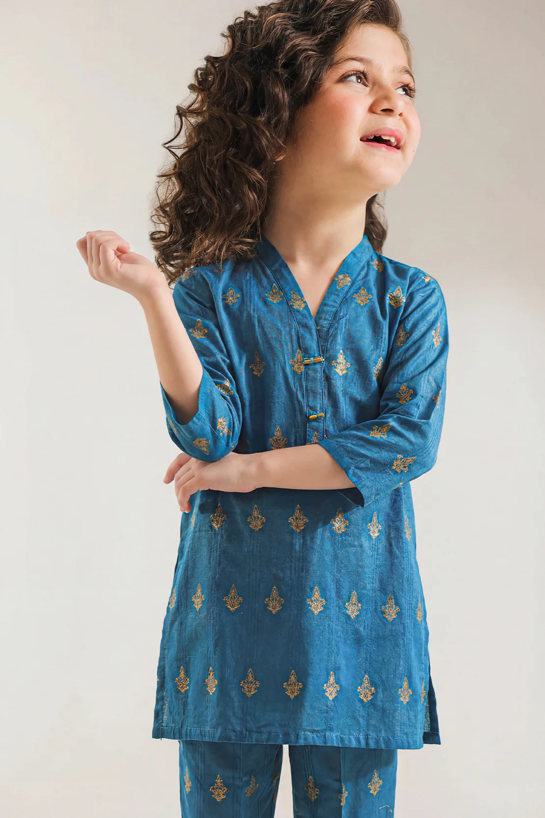 Stitched Cotton Jacquard Shirt/trouser For Kids - Image 3