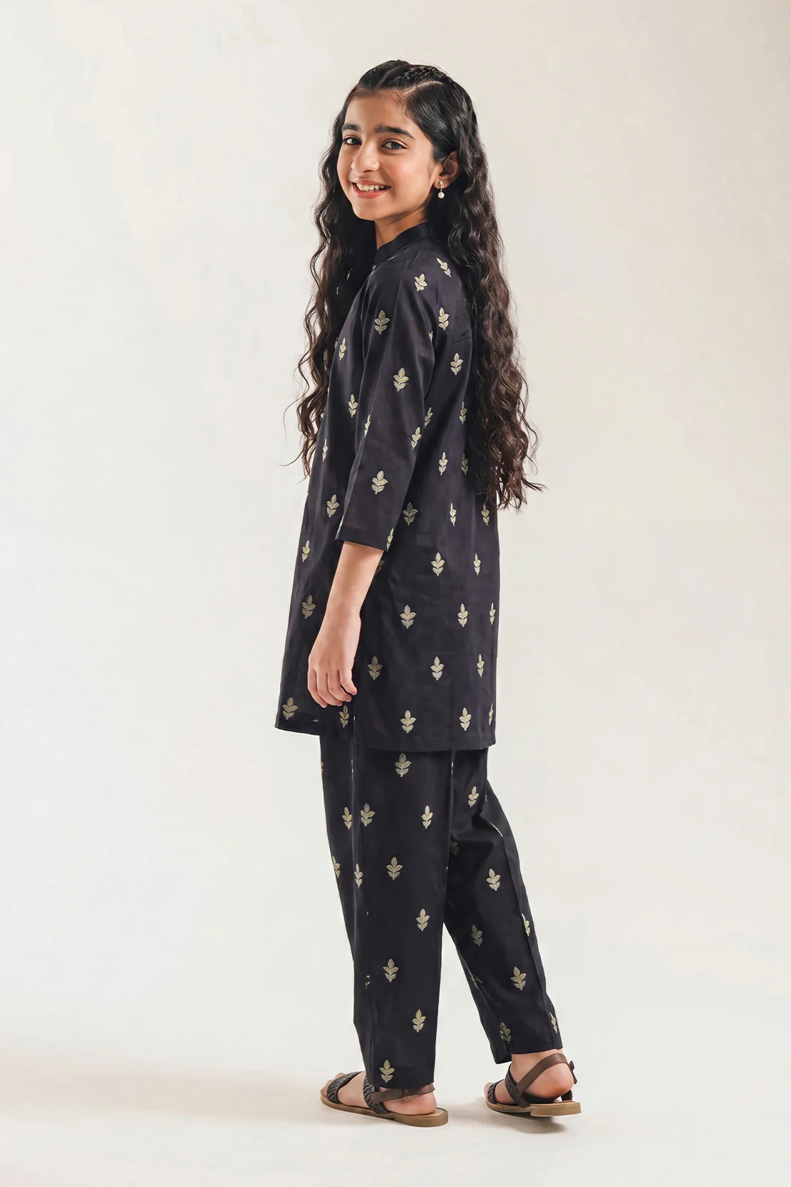 Stitched Cotton Jacquard Shirt/trouser For Kids