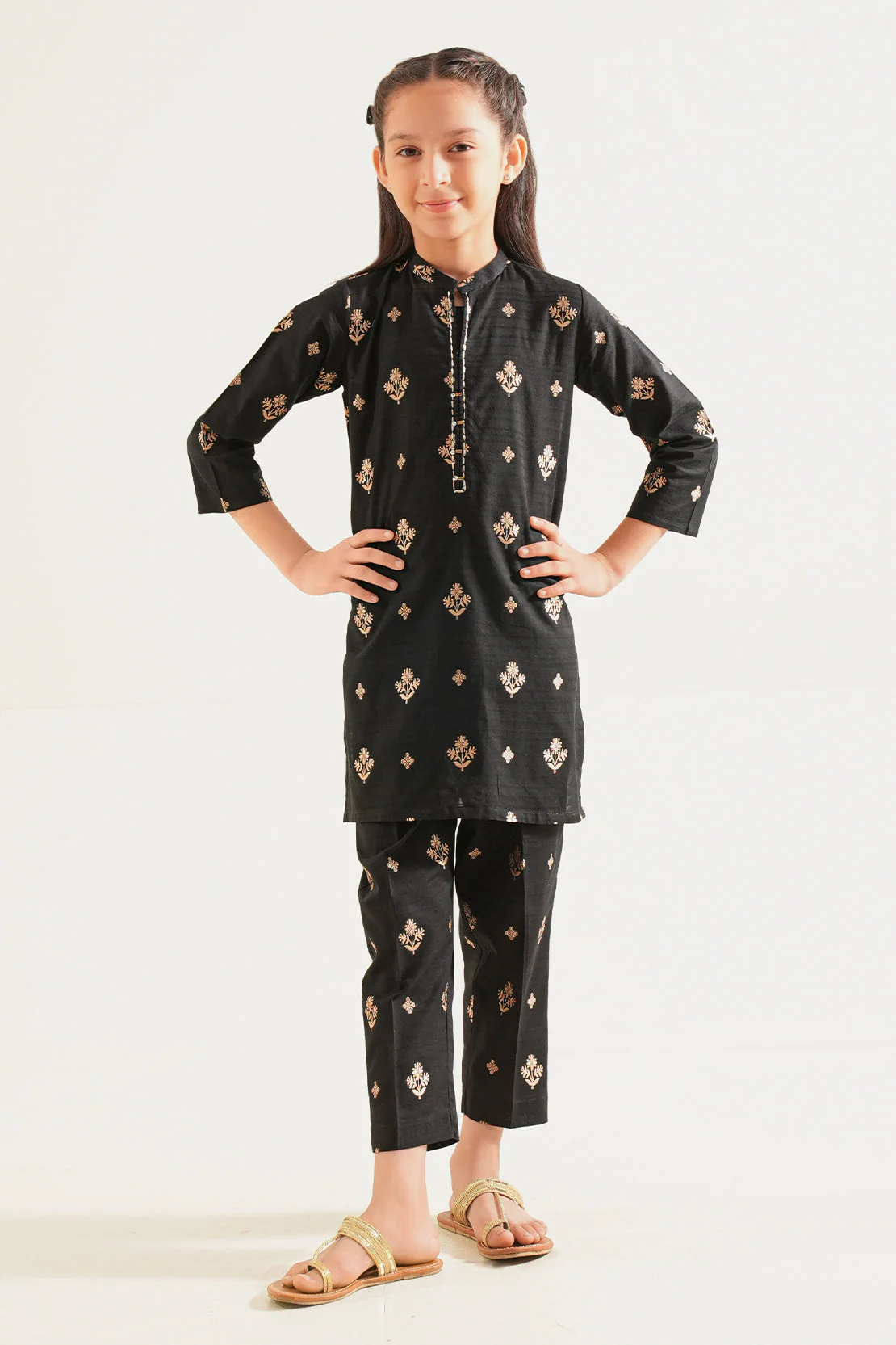 Stitched Cotton Jacquard Shirt/trouser For Kids