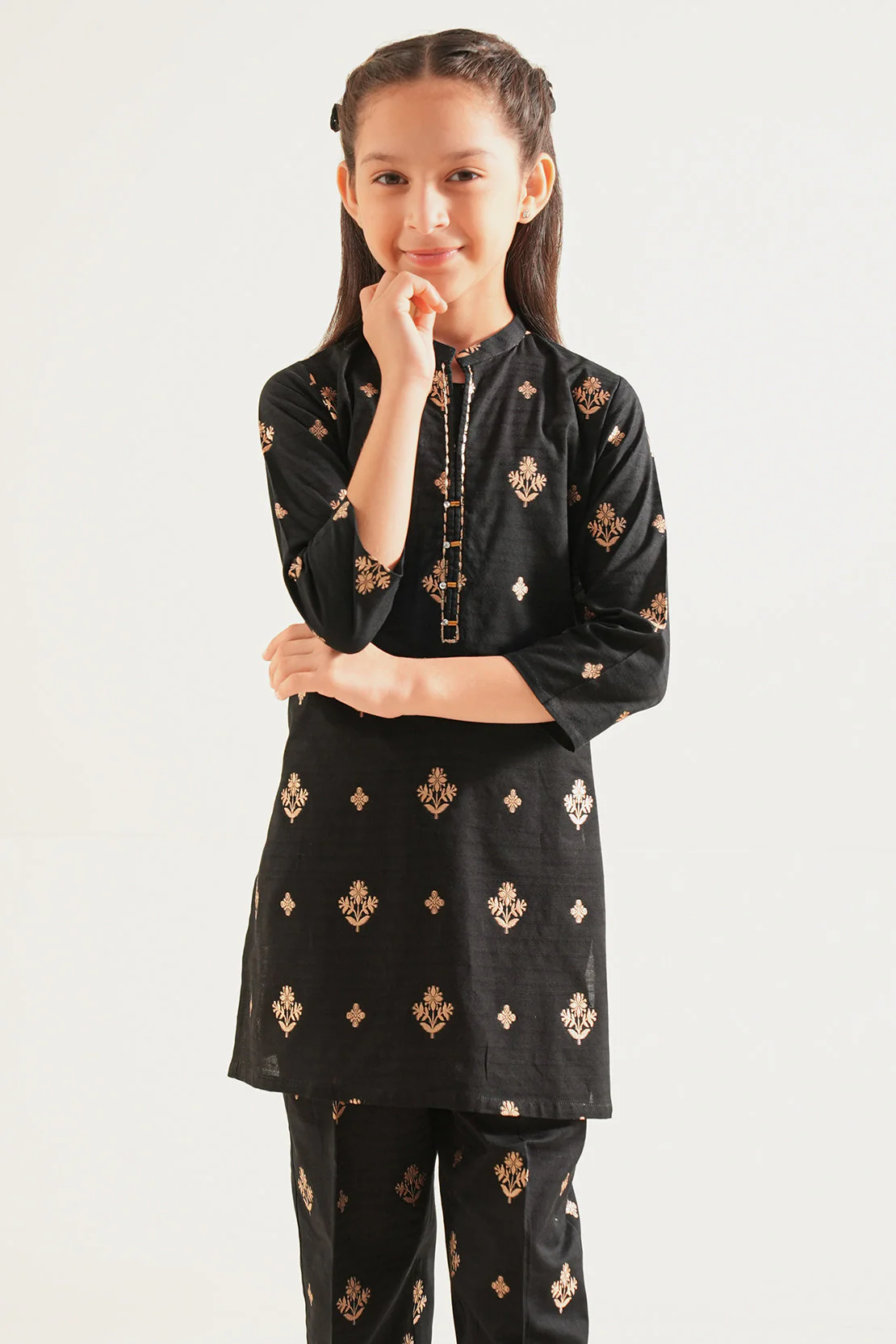 Stitched Cotton Jacquard Shirt/trouser For Kids - Image 3