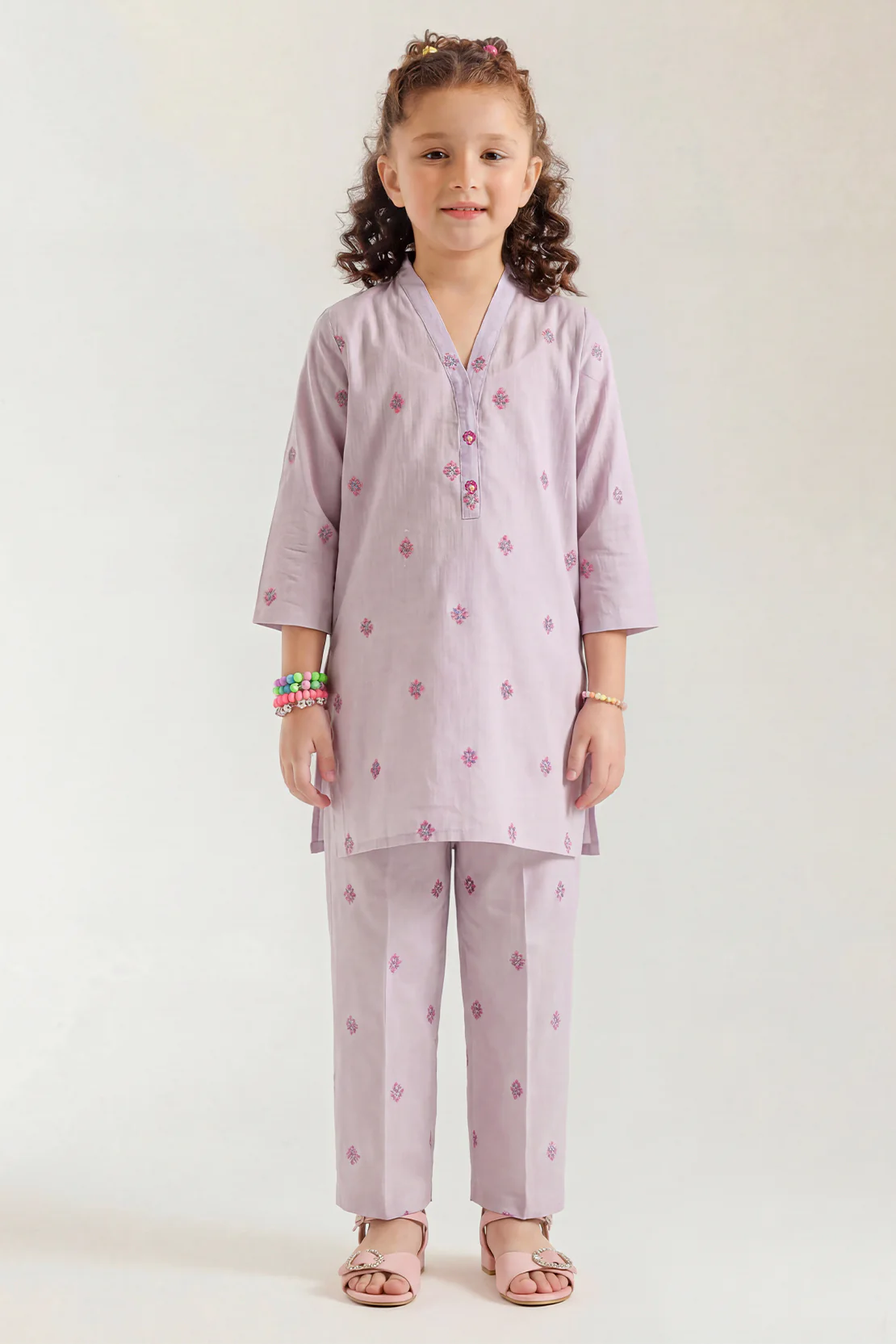 Stitched Cotton Jacquard Shirt/trouser For Kids