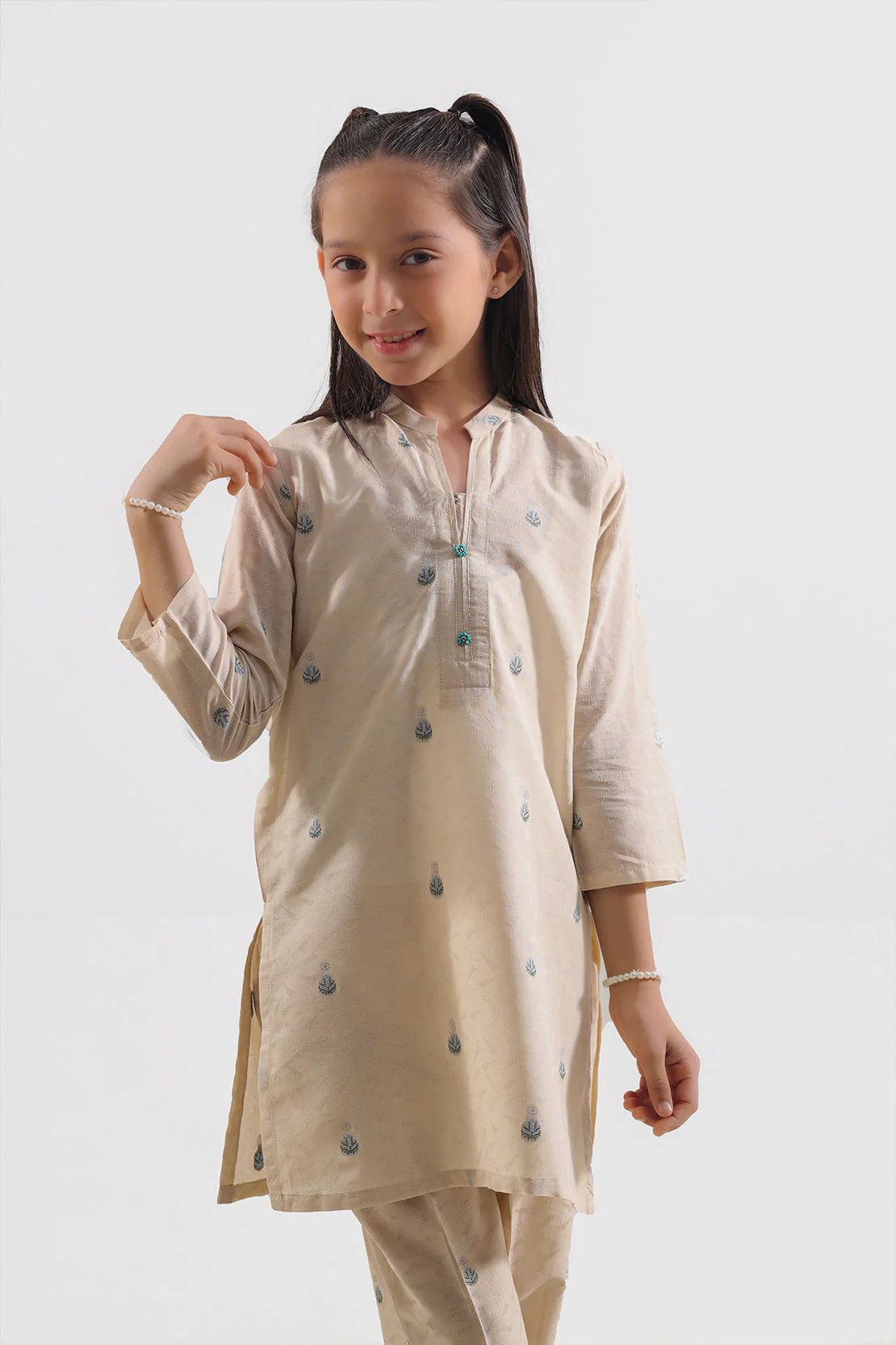 Stitched Cotton Jacquard Shirt/trouser For Kids - Image 2