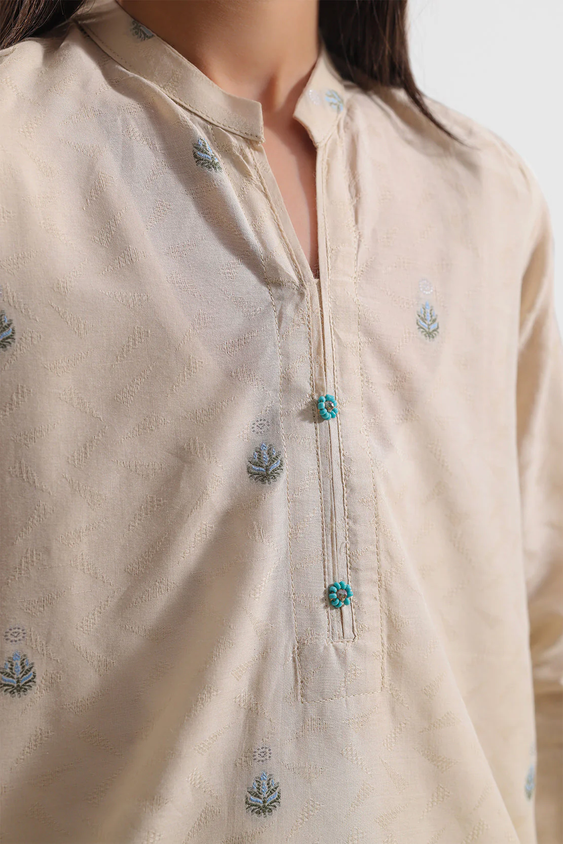 Stitched Cotton Jacquard Shirt/trouser For Kids - Image 5