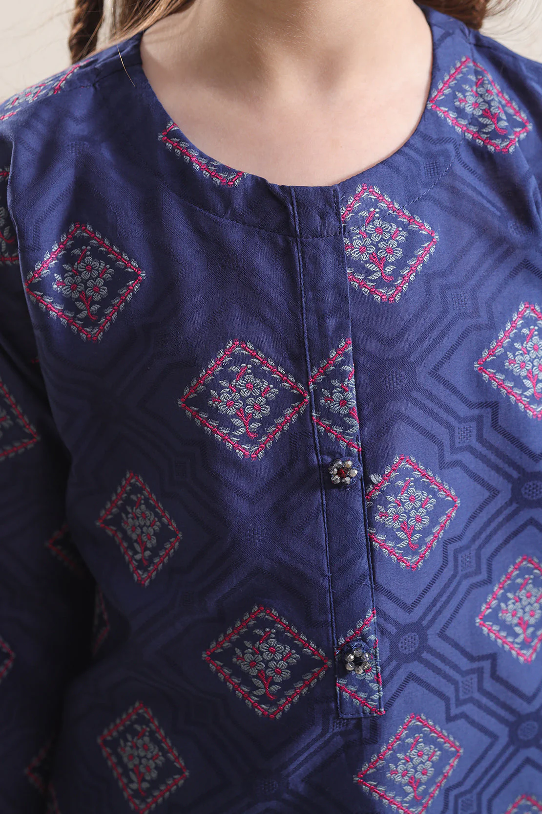 Stitched Cotton Jacquard Shirt/trouser For Kids - Image 3