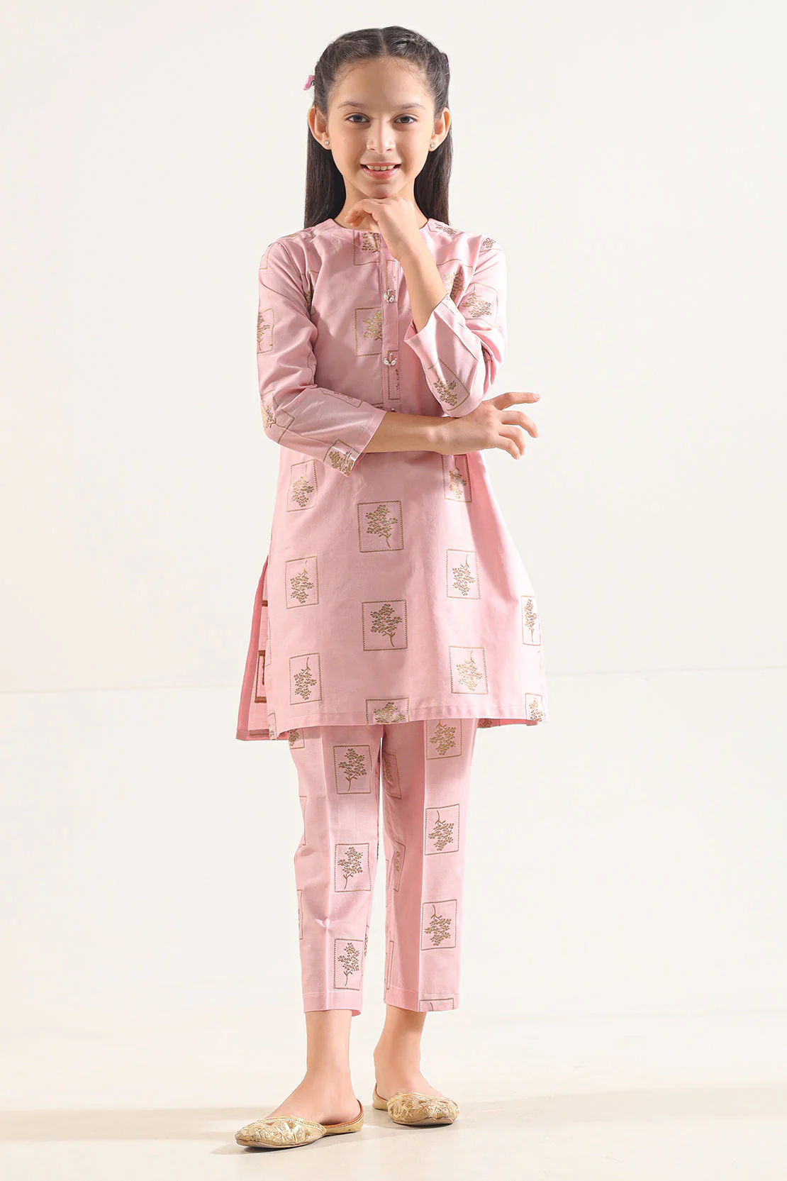 Stitched Cotton Jacquard Shirt/trouser For Kids - Image 2