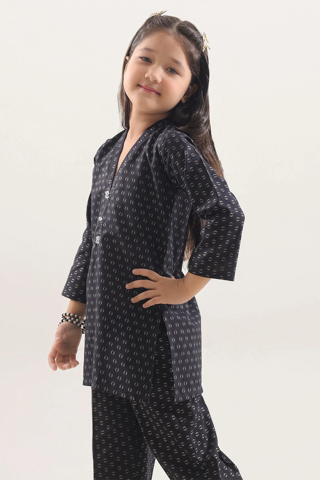 Stitched Cotton Jacquard Shirt/trouser For Kids - Image 3